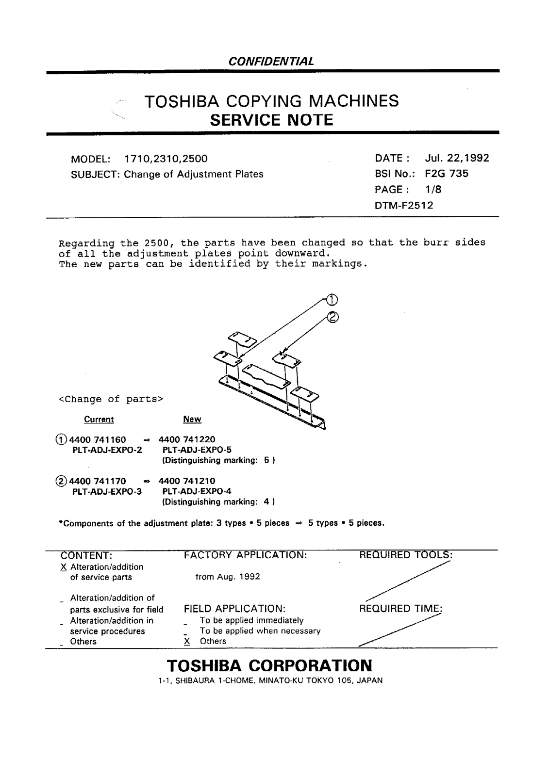 Toshiba f2g735 Service Note