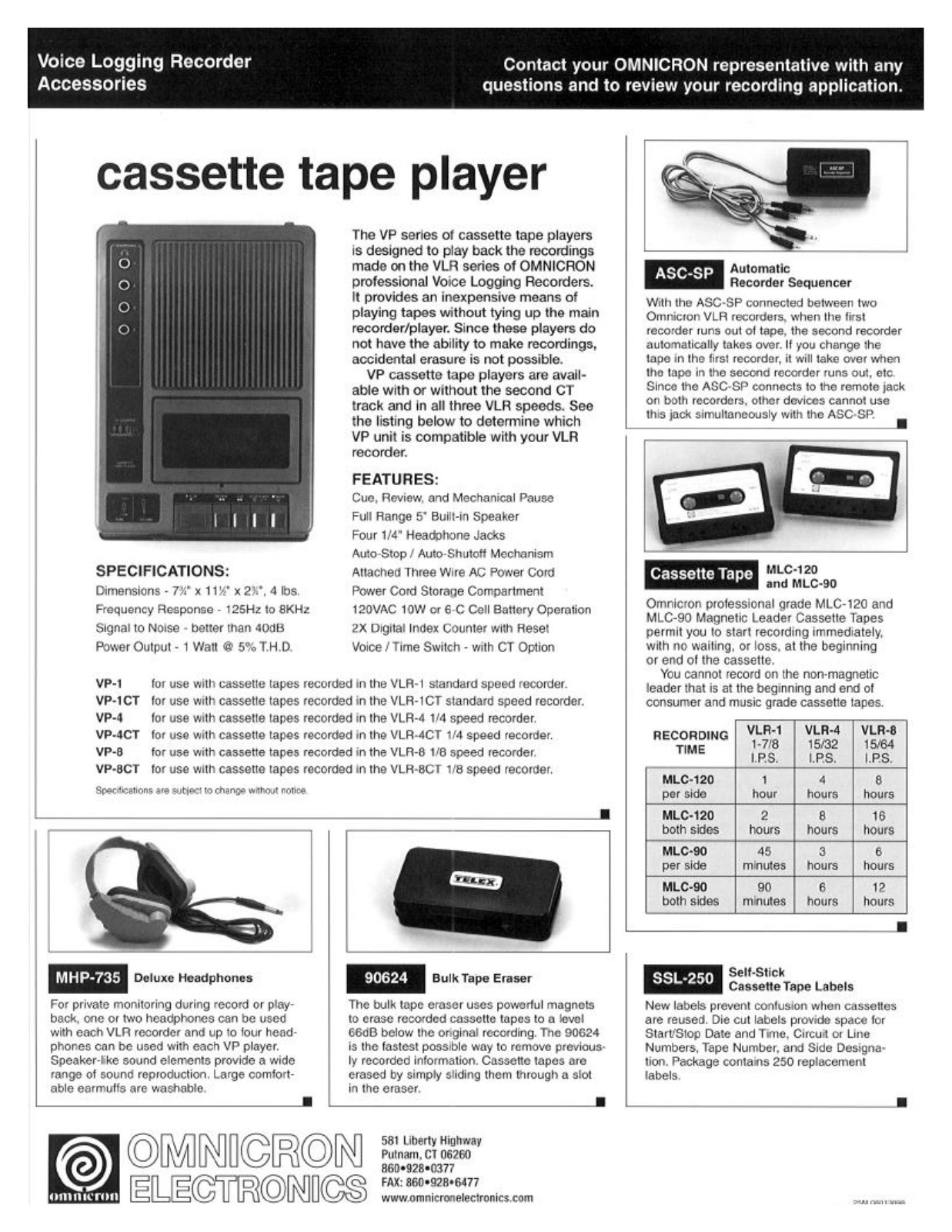 Omnicron electronics RECORDER ACCESSORIES Catalogue