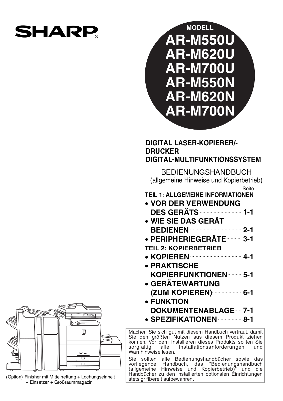 Sharp AR-M620, AR-M550N, AR-M550U, AR-M700U, AR-M700N KEY OPERATORS GUIDE