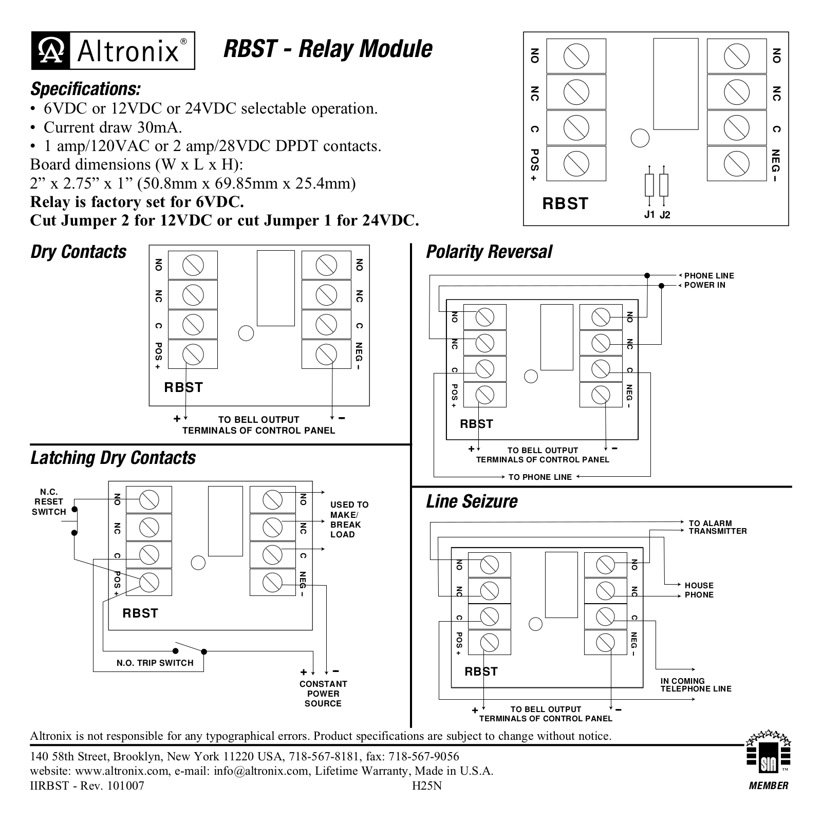 Altronix RBST Installation Manual