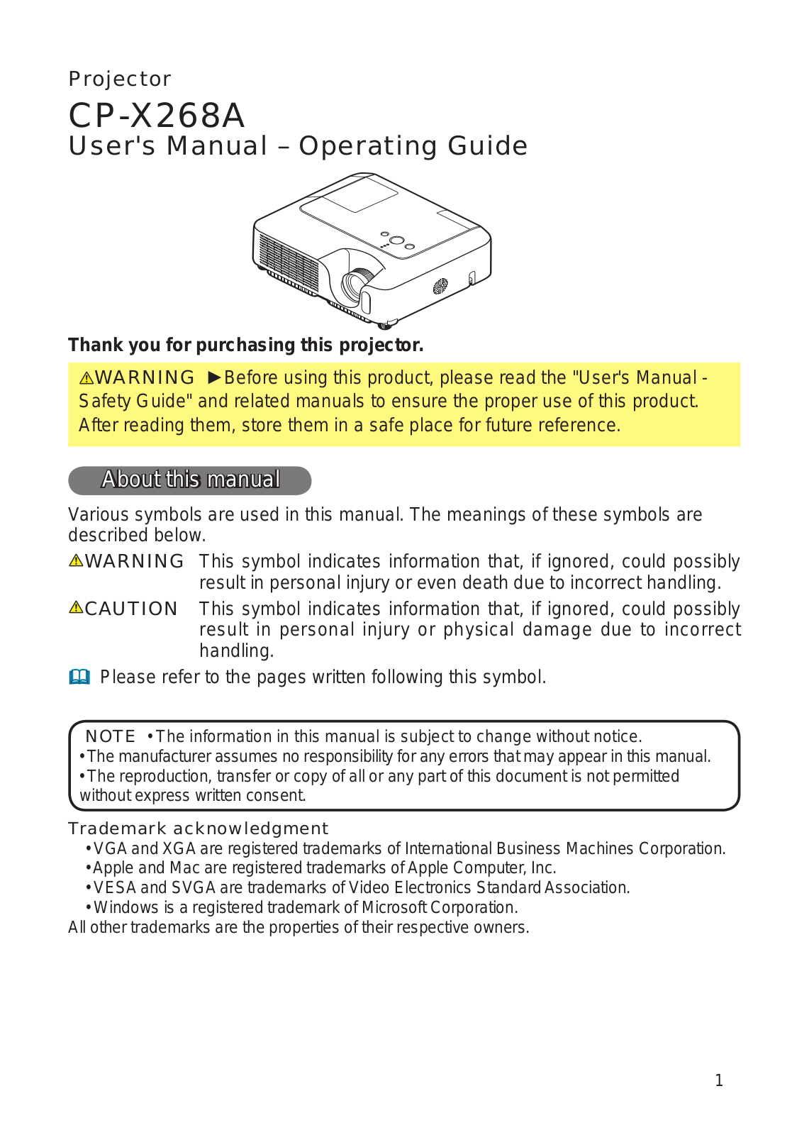 Hitachi CP-X268A User Manual