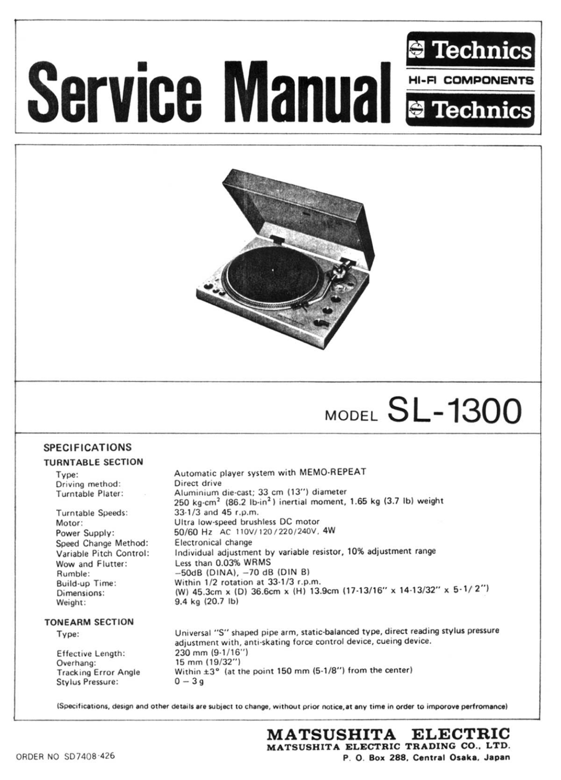 Technics SL-1300 Service manual