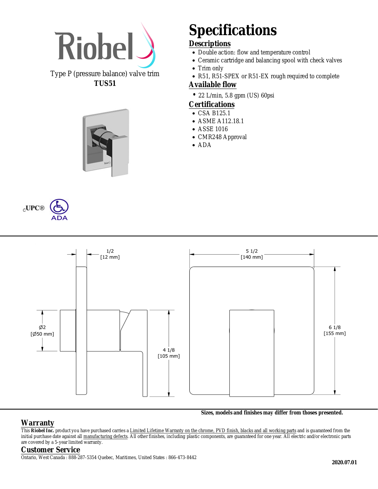 Riobel TUS51BN Specifications - ManualMachine.com