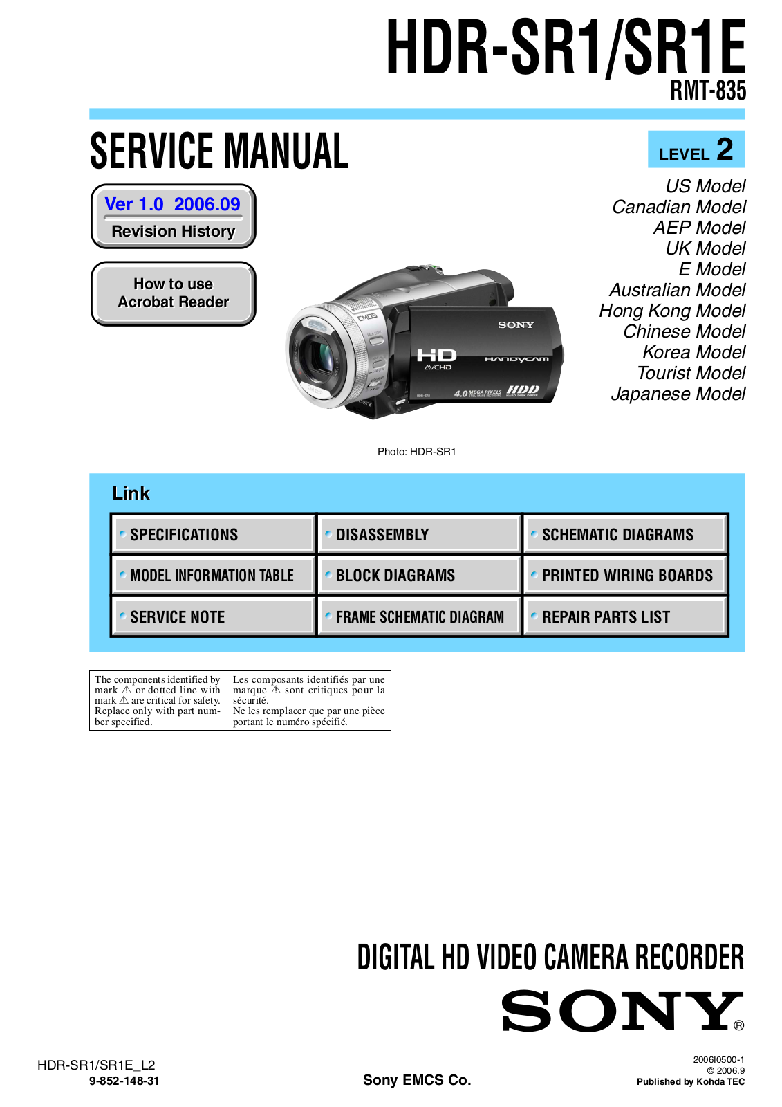Sony HDR SR1, HDR SR1E Service Manual