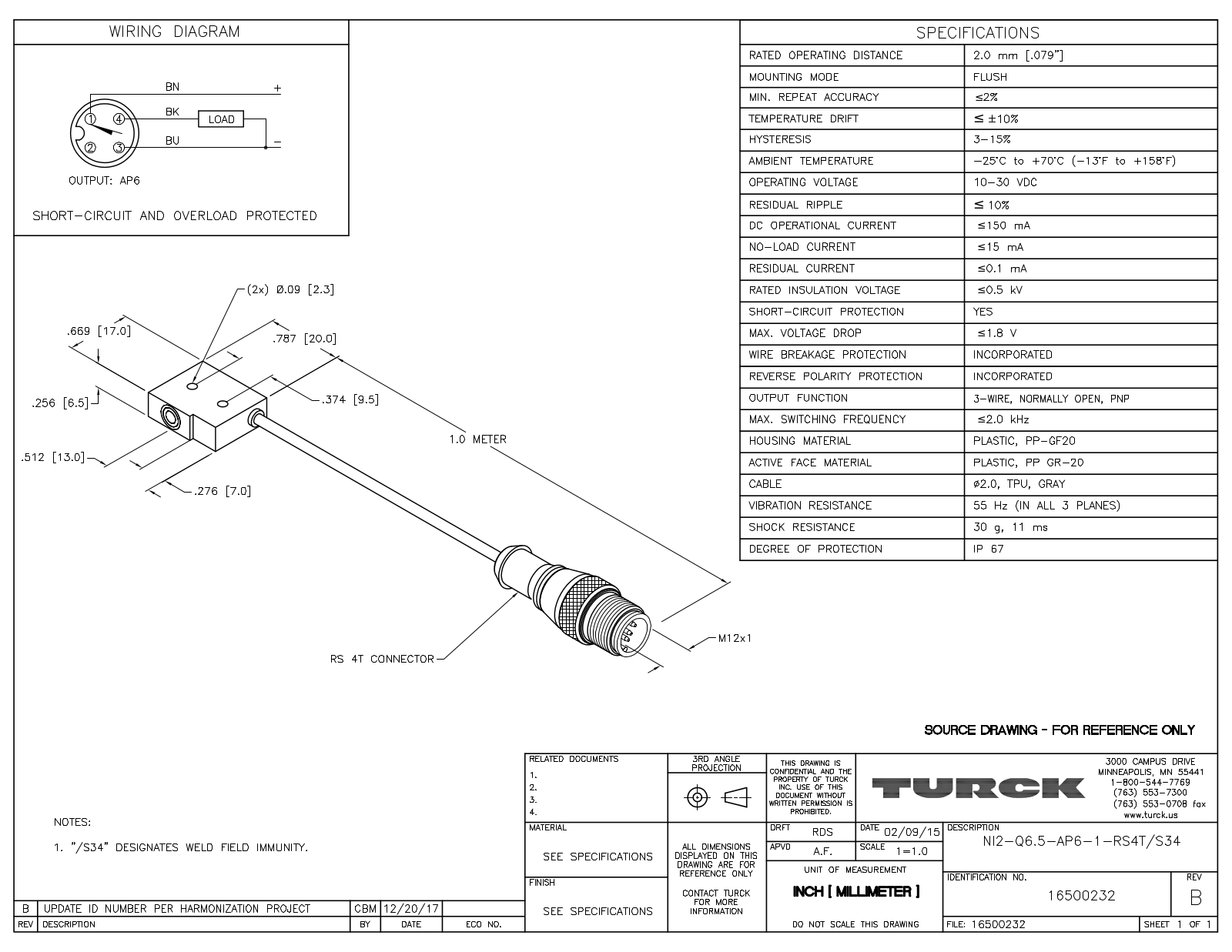 Turck NI2-Q6.5-AP6-1-RS4T/S34 Data Sheet