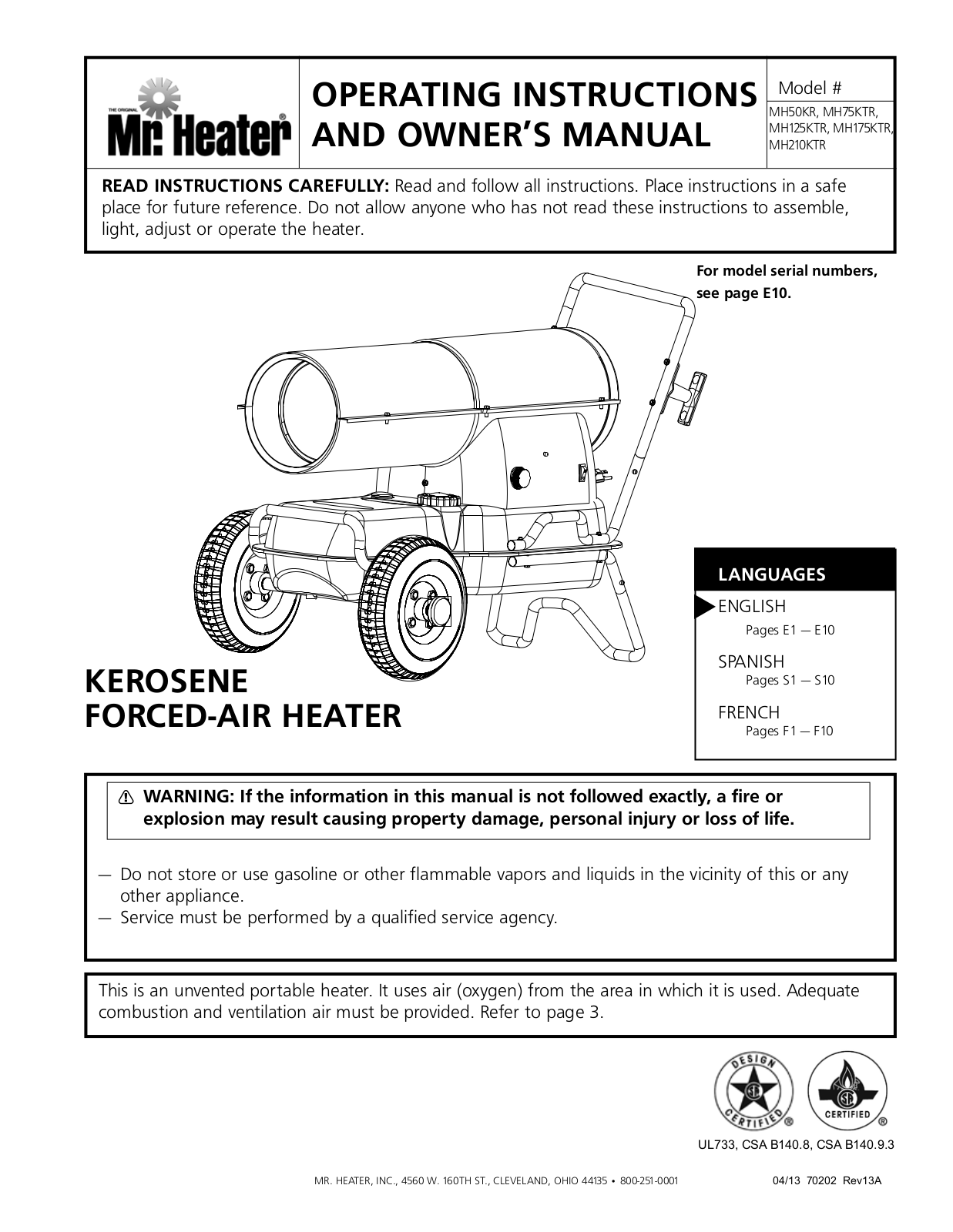 Mr. Heater MH125KTR User Manual