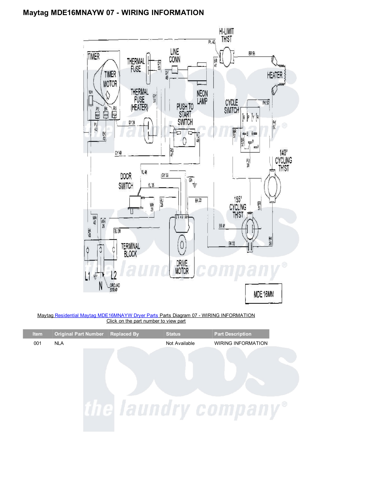 Maytag MDE16MNAYW Parts Diagram