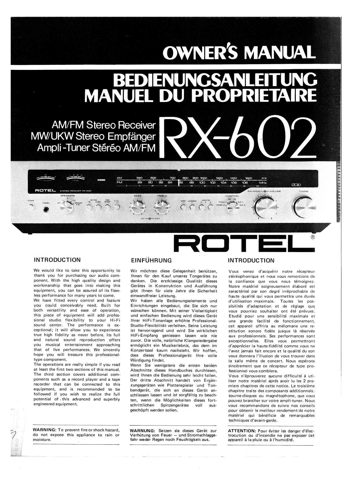 Rotel RX-602 User Manual