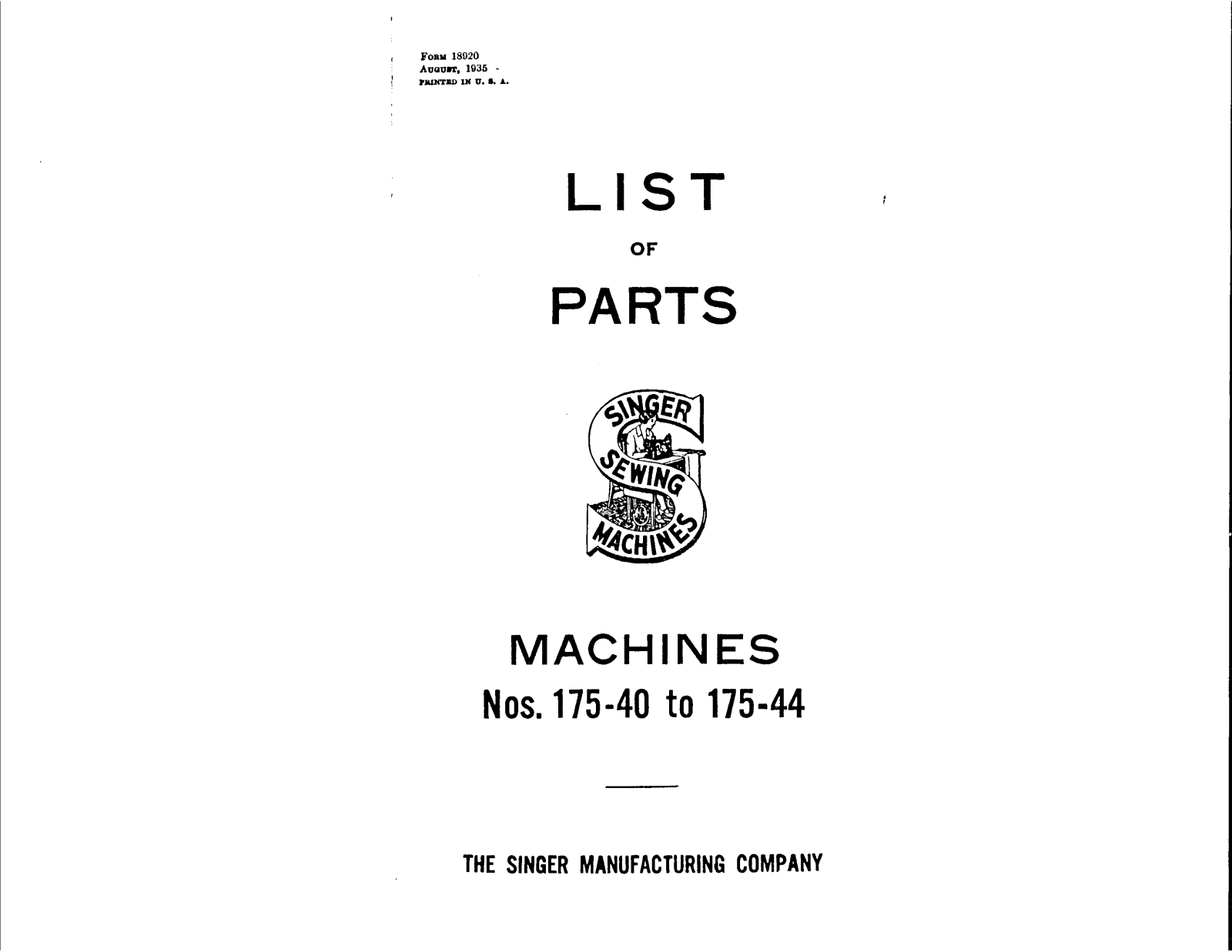 Singer 175-40, 175-44 User Manual