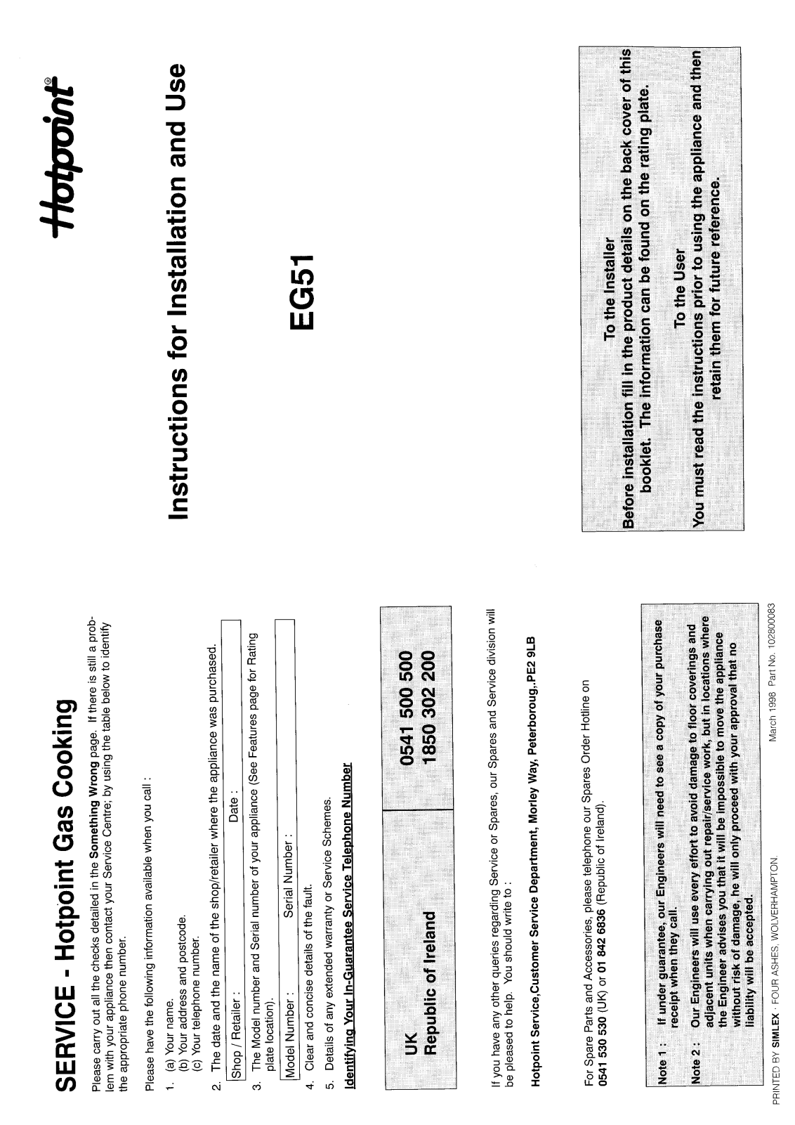 Hotpoint-Ariston HBEG51 User Manual