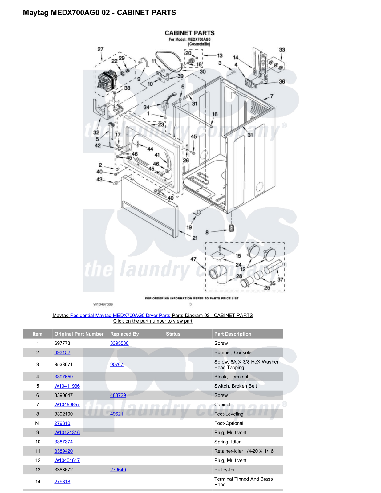 Maytag MEDX700AG0 Parts Diagram