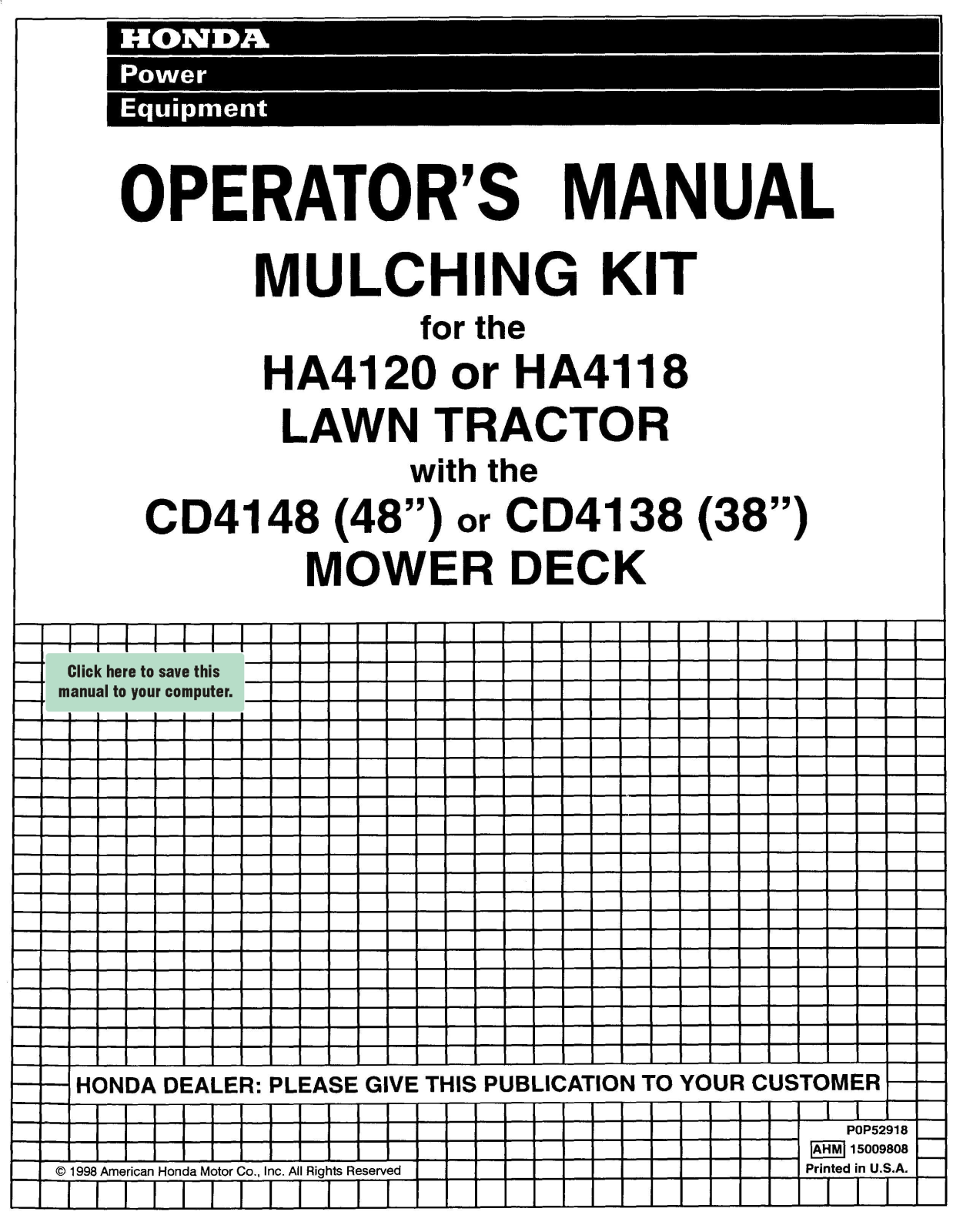 Honda Power Equipment HA4120, CD4148, HA4118, CD4138 User Manual