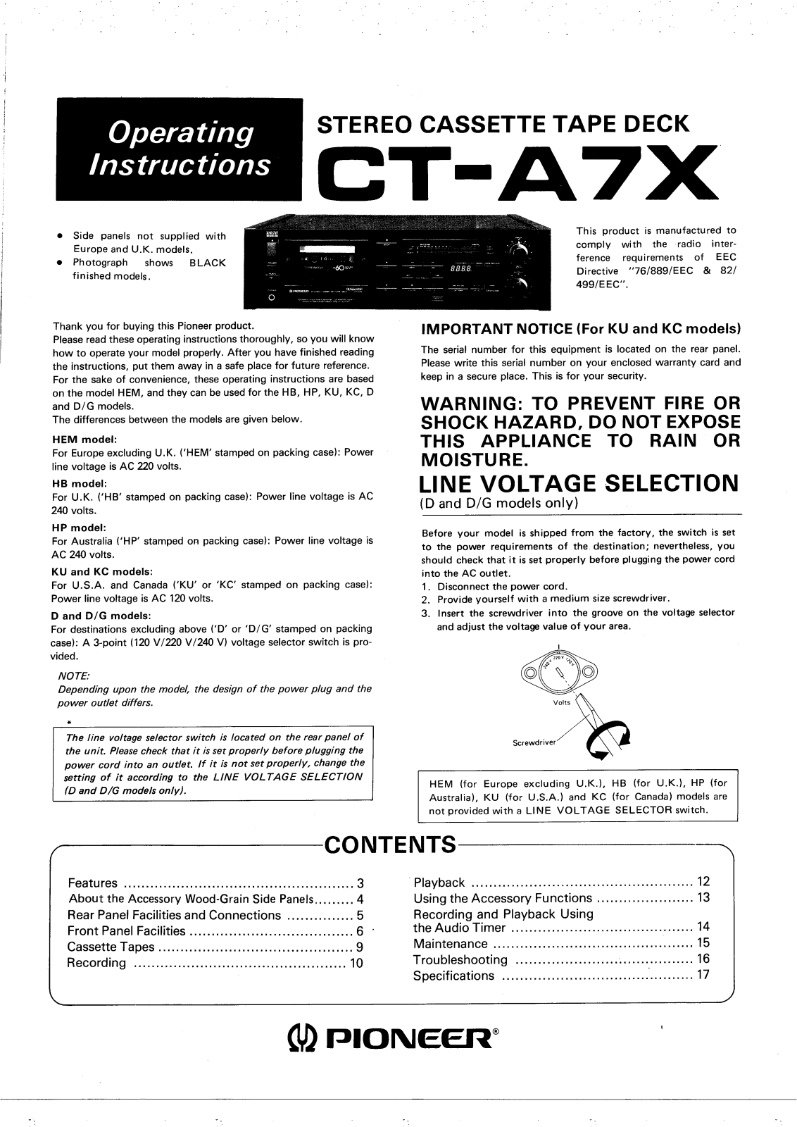 Pioneer CTA-7-X Owners manual