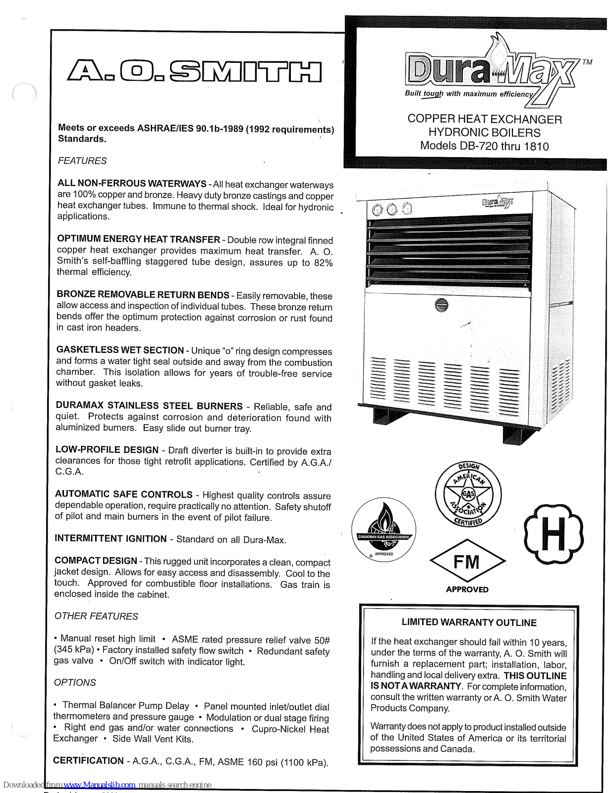 A.O. Smith DB-1080, DB-720, DB-1210, DB-1350, DB-1480 User Manual