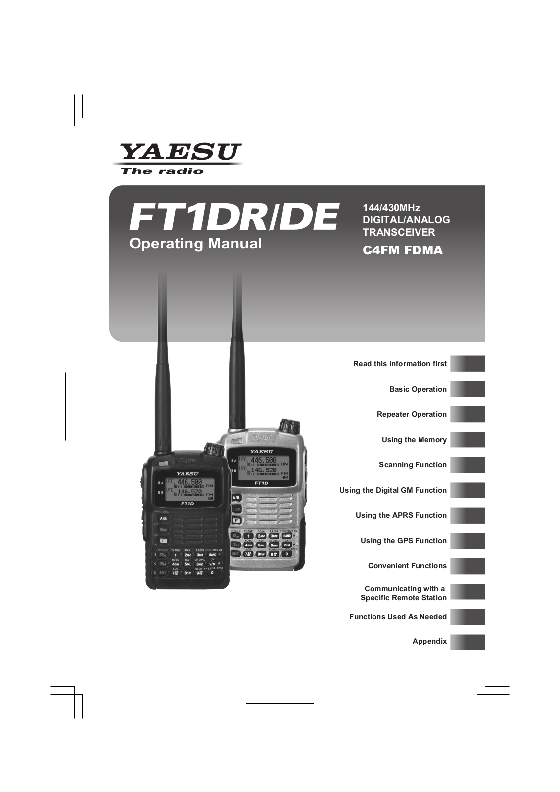 Yaesu FT1DR, FT1DE Operating Manual