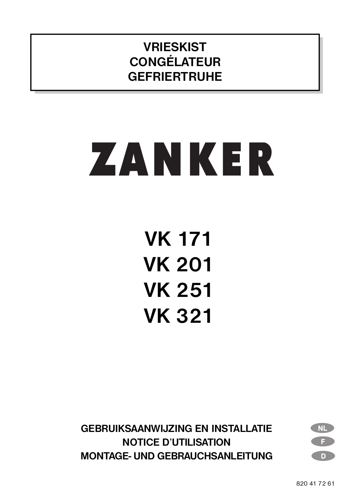 Zanker VK201, VK321, VK251, VK171 User Manual