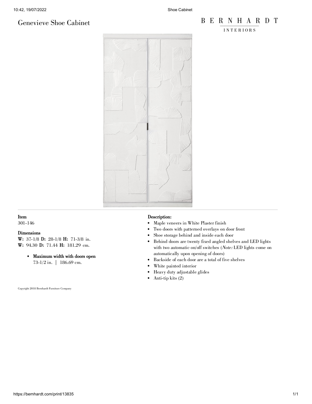 Bernhardt BHT12864 Specifications - ManualMachine.com