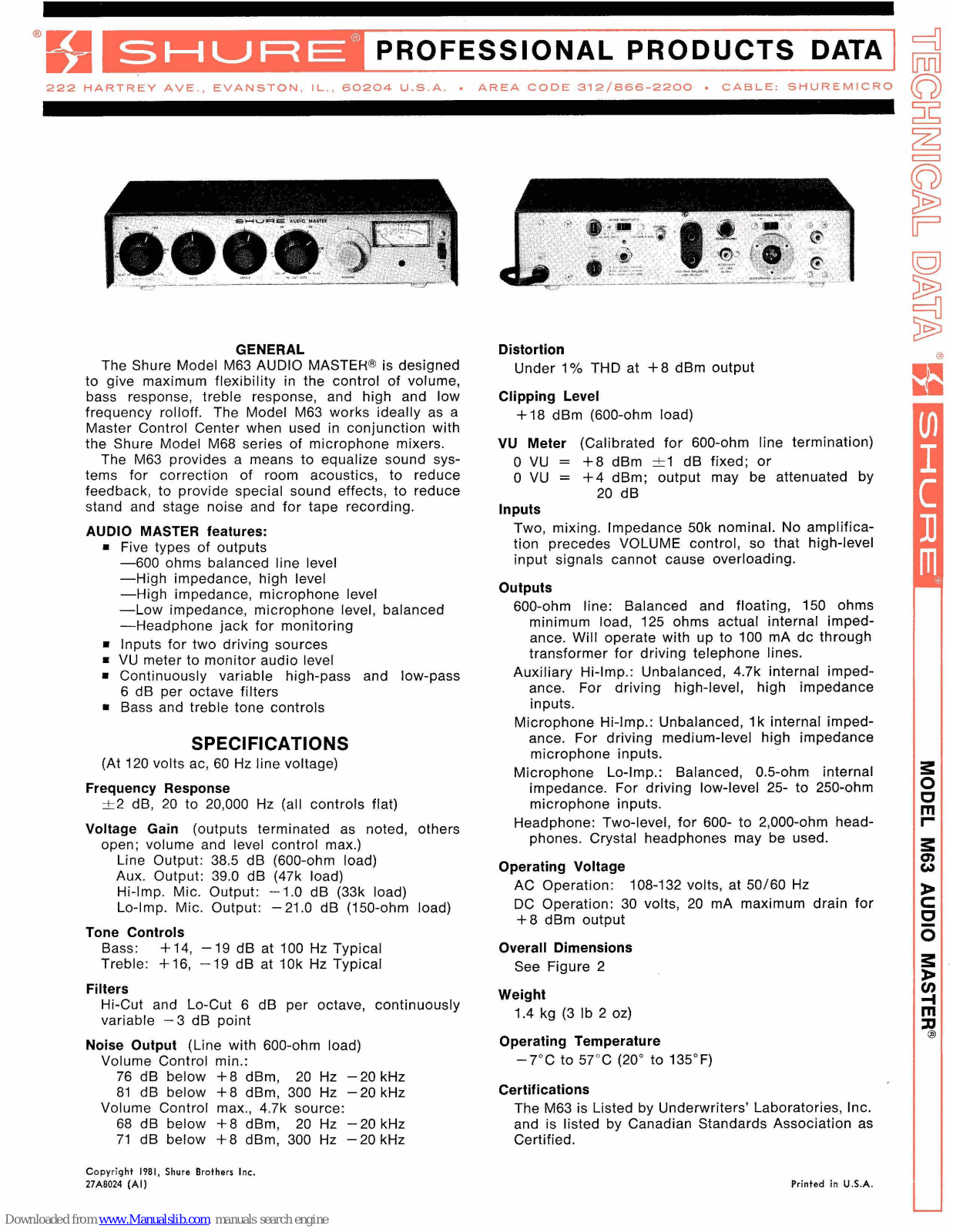 Shure M63 AUDIO MASTER Techical Data - ManualMachine.com