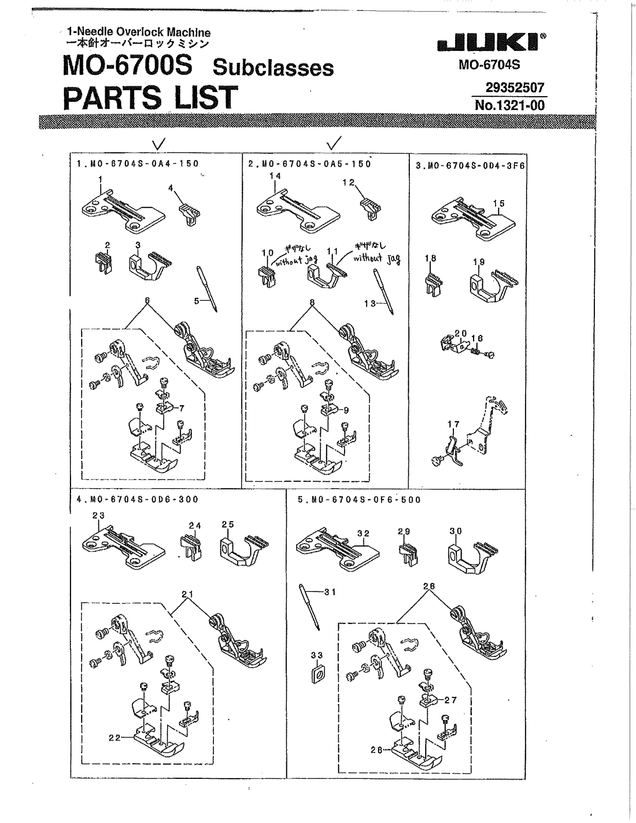 Juki MO-6704S Parts List