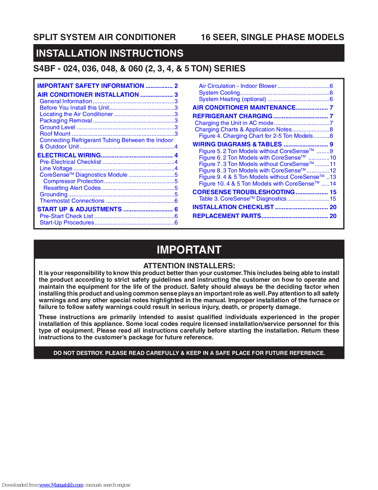 Nordyne S4BF-036, S4BF-024, S4BF-048, S4BF-060 Installation Instructions Manual