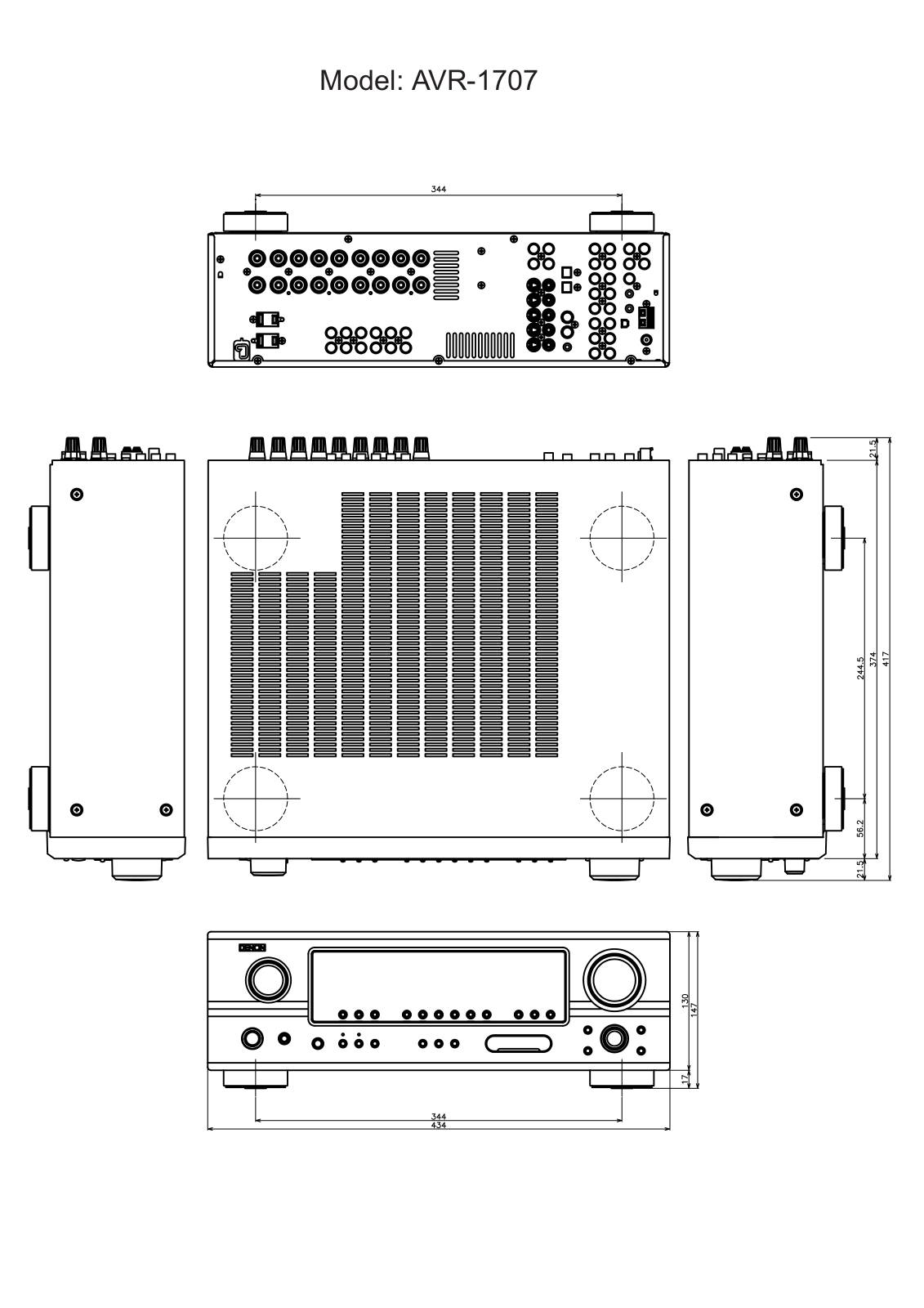 Denon AVR 1707 - AV Receiver, AVR-1707 Dimensions