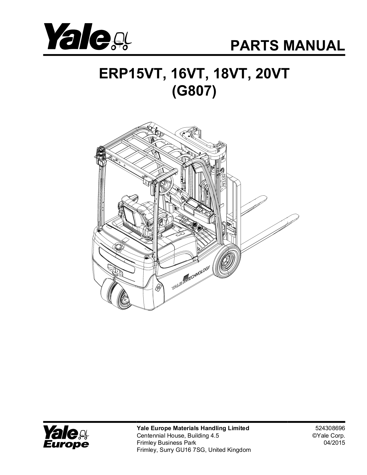 Yale ERP15VT, ERP16VT, ERP18VT, ERP20VT Parts Manual