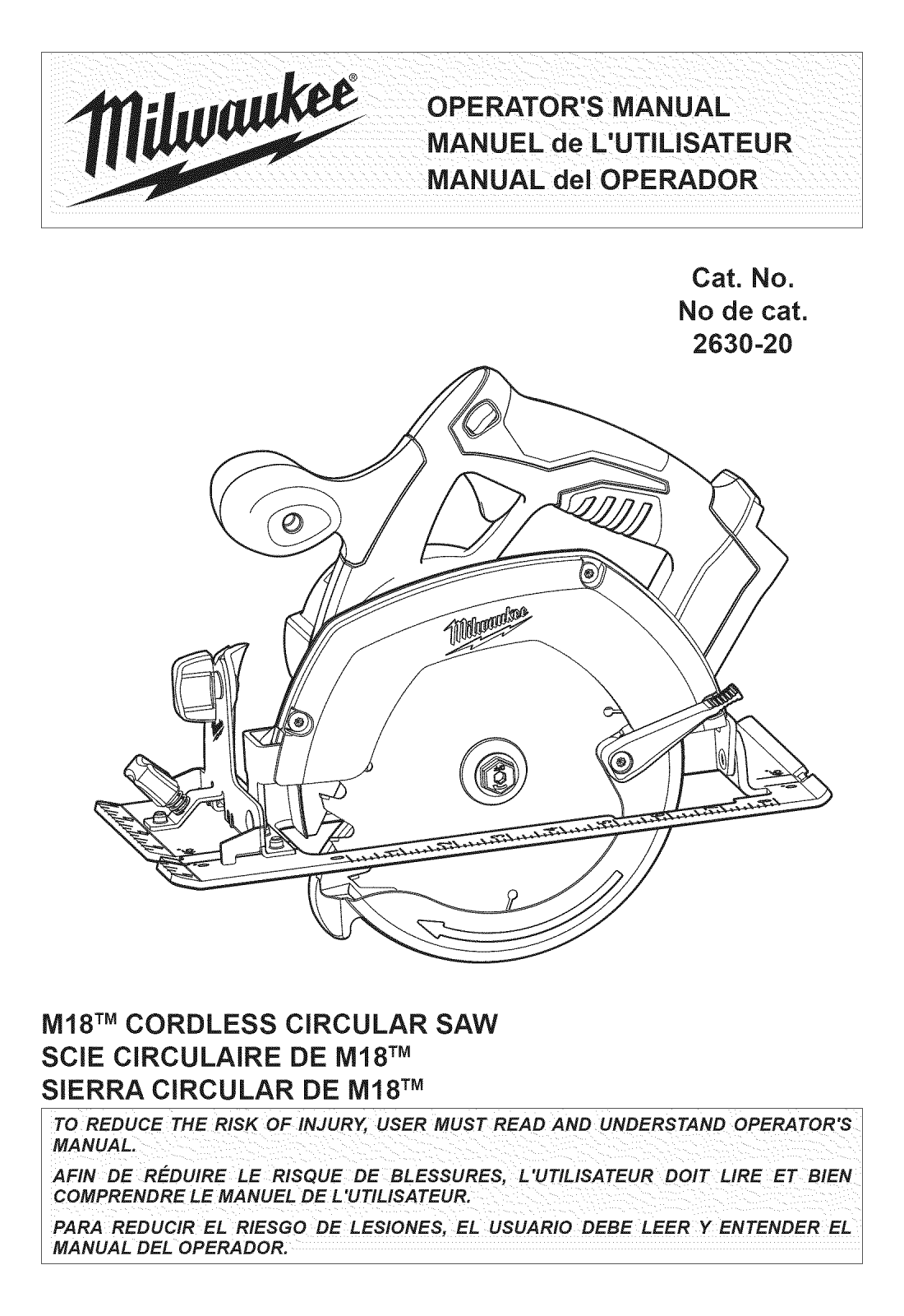 Milwaukee 2630-20 SER# B57A Owner’s Manual