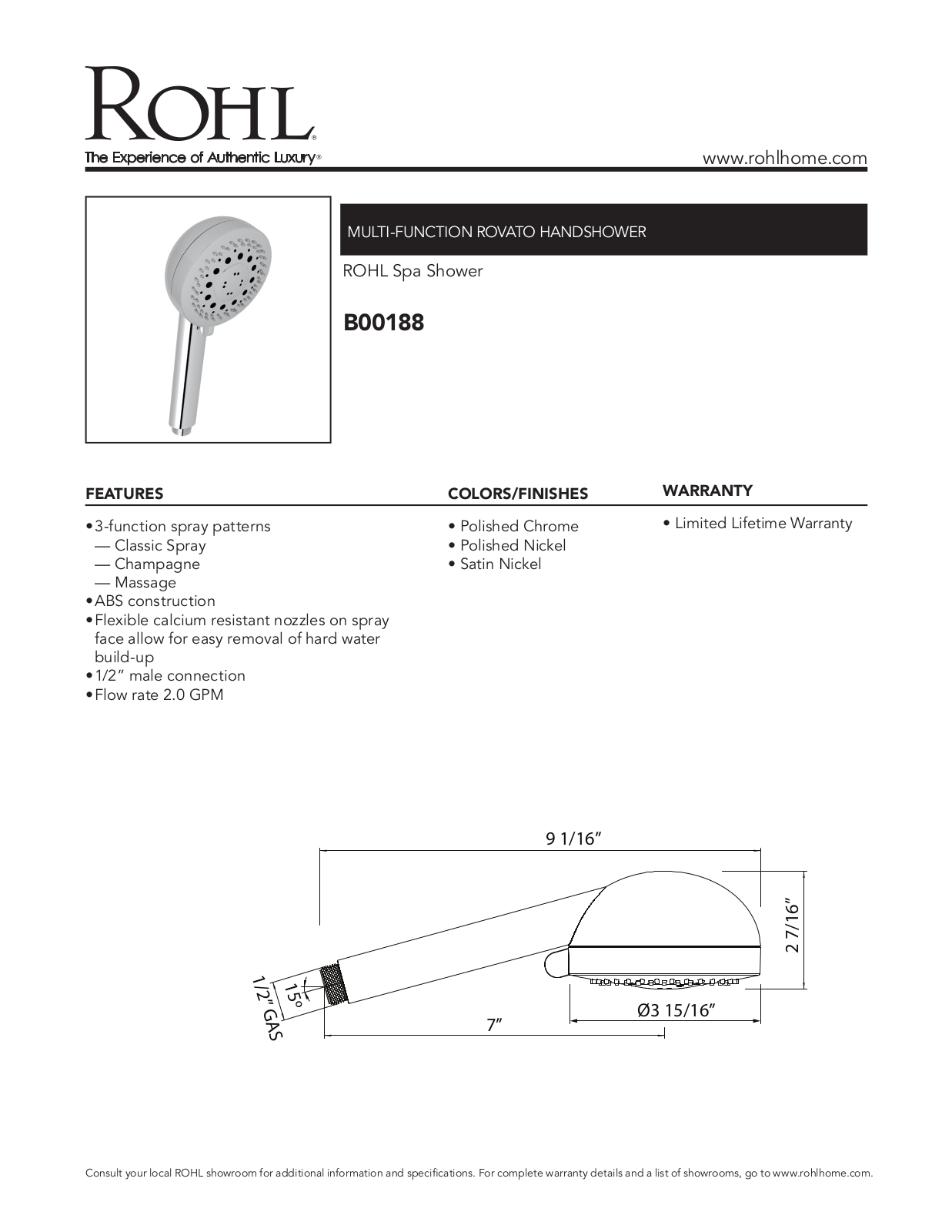 Rohl B00188SG Specifications