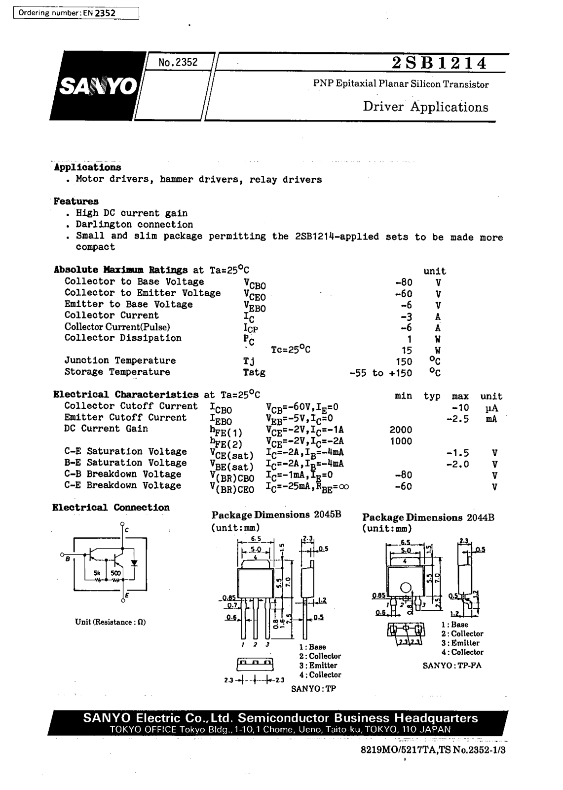 SANYO 2SB1214 Datasheet