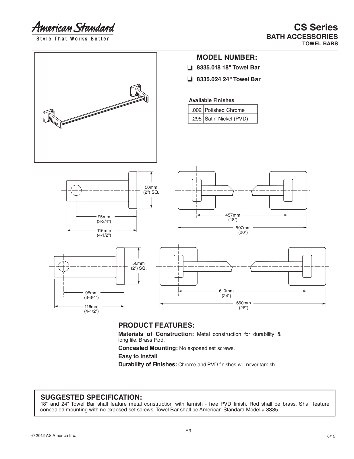 American Standard 8335.018, 8335.024 User Manual