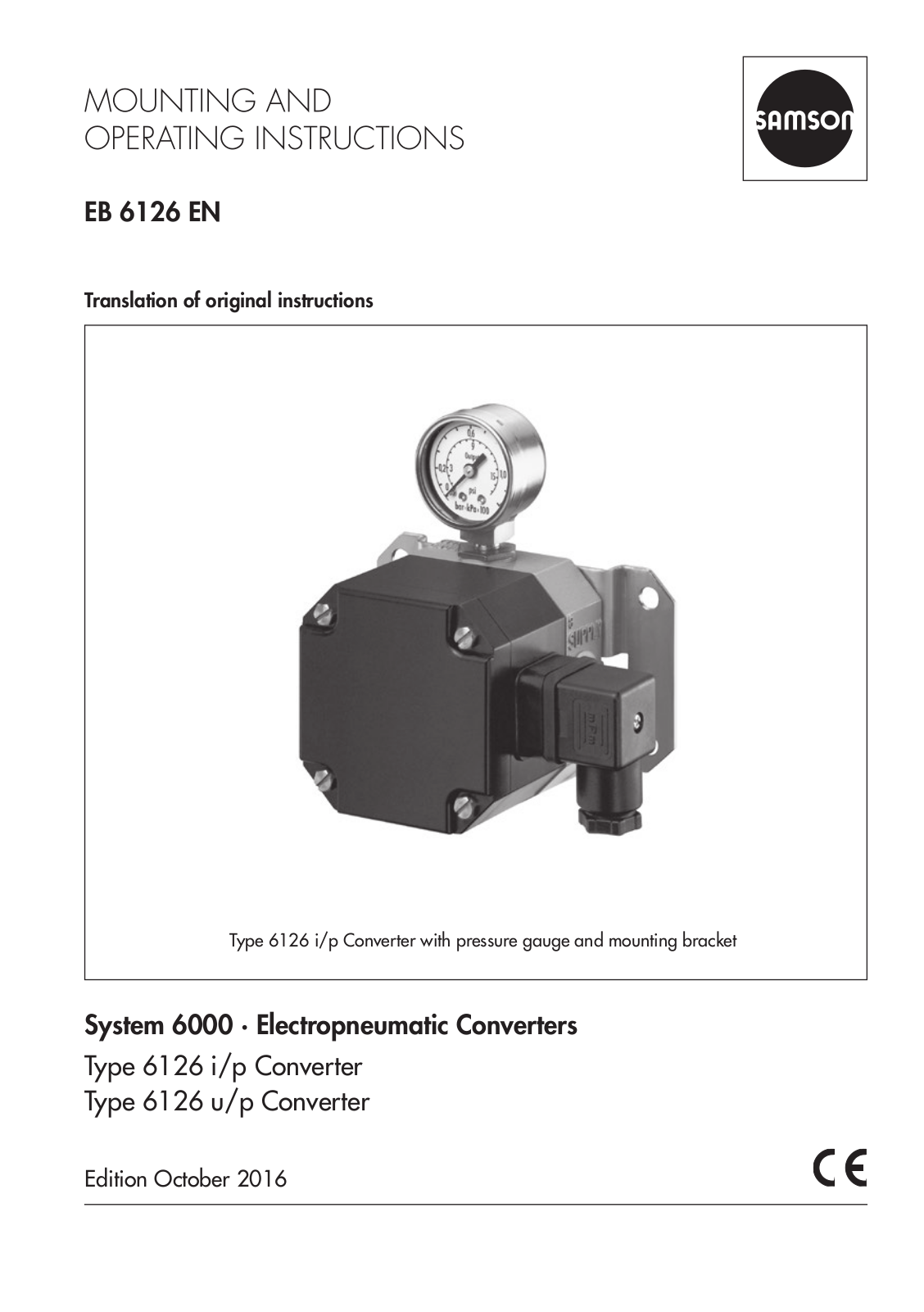 Samson 6000 Series, 6126 i/p, 6126 u/p Mounting And Operating Instructions