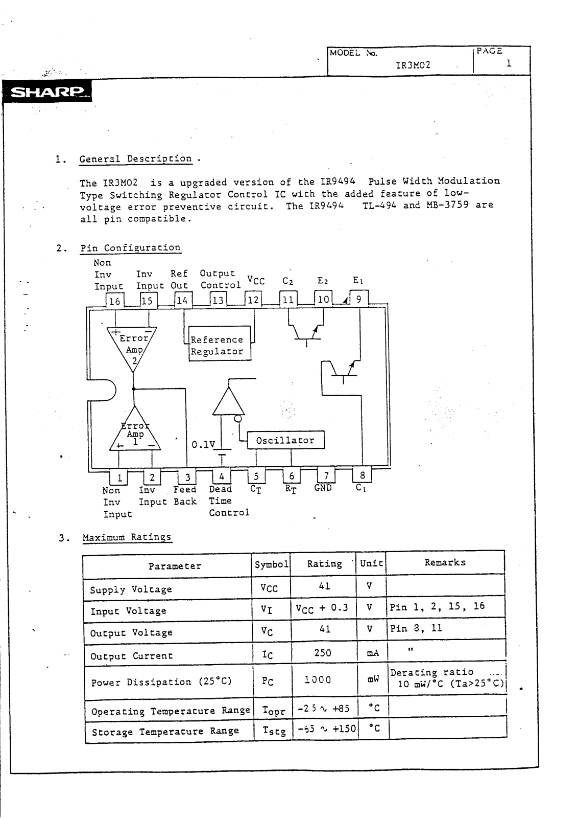 Sharp IR3M02 Datasheet