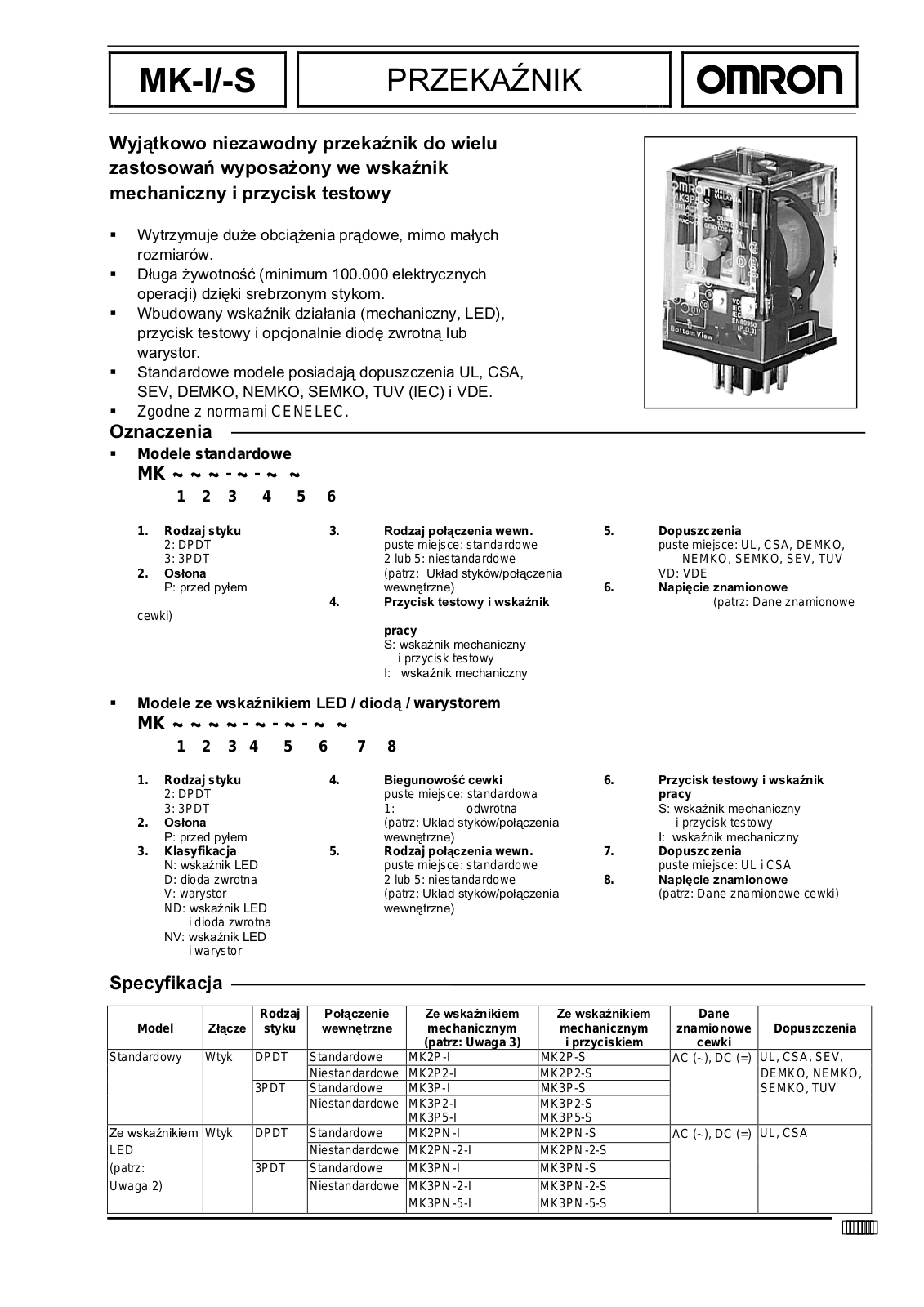 Omron MK-I, MK-S DATASHEET