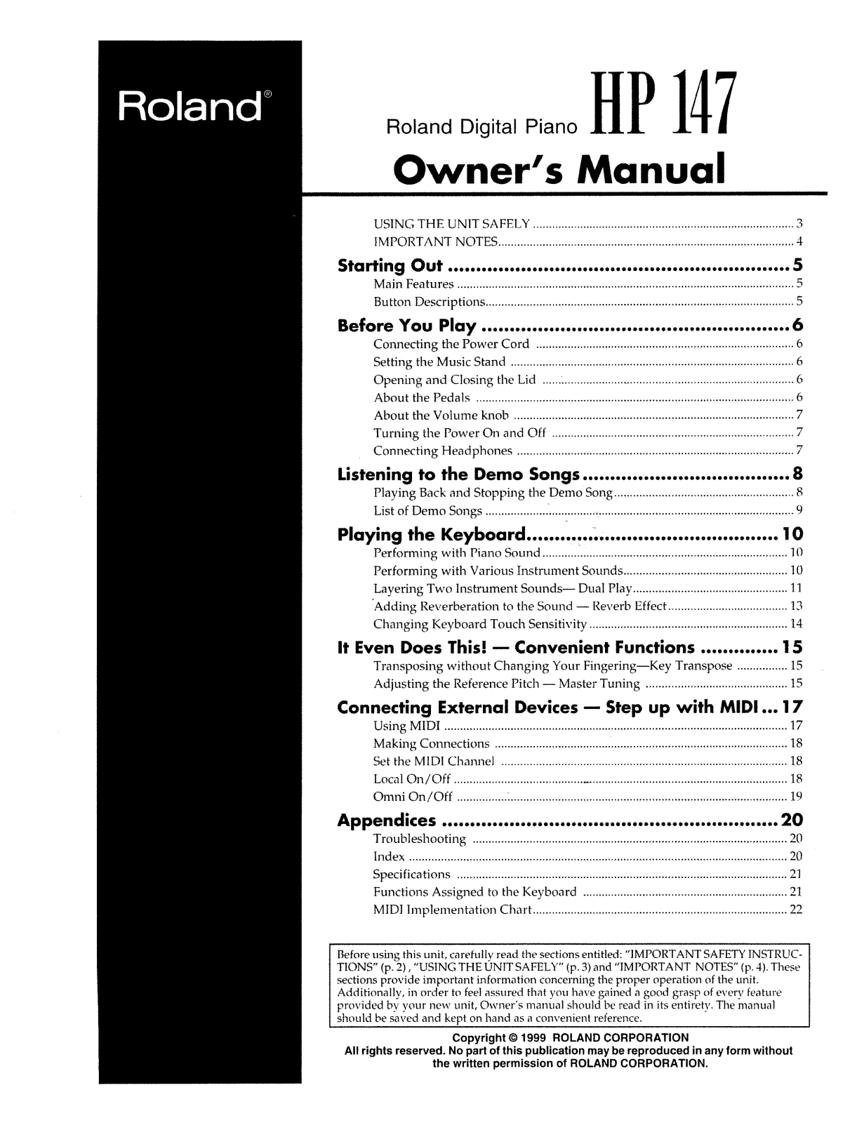 Roland HP-147 User Manual