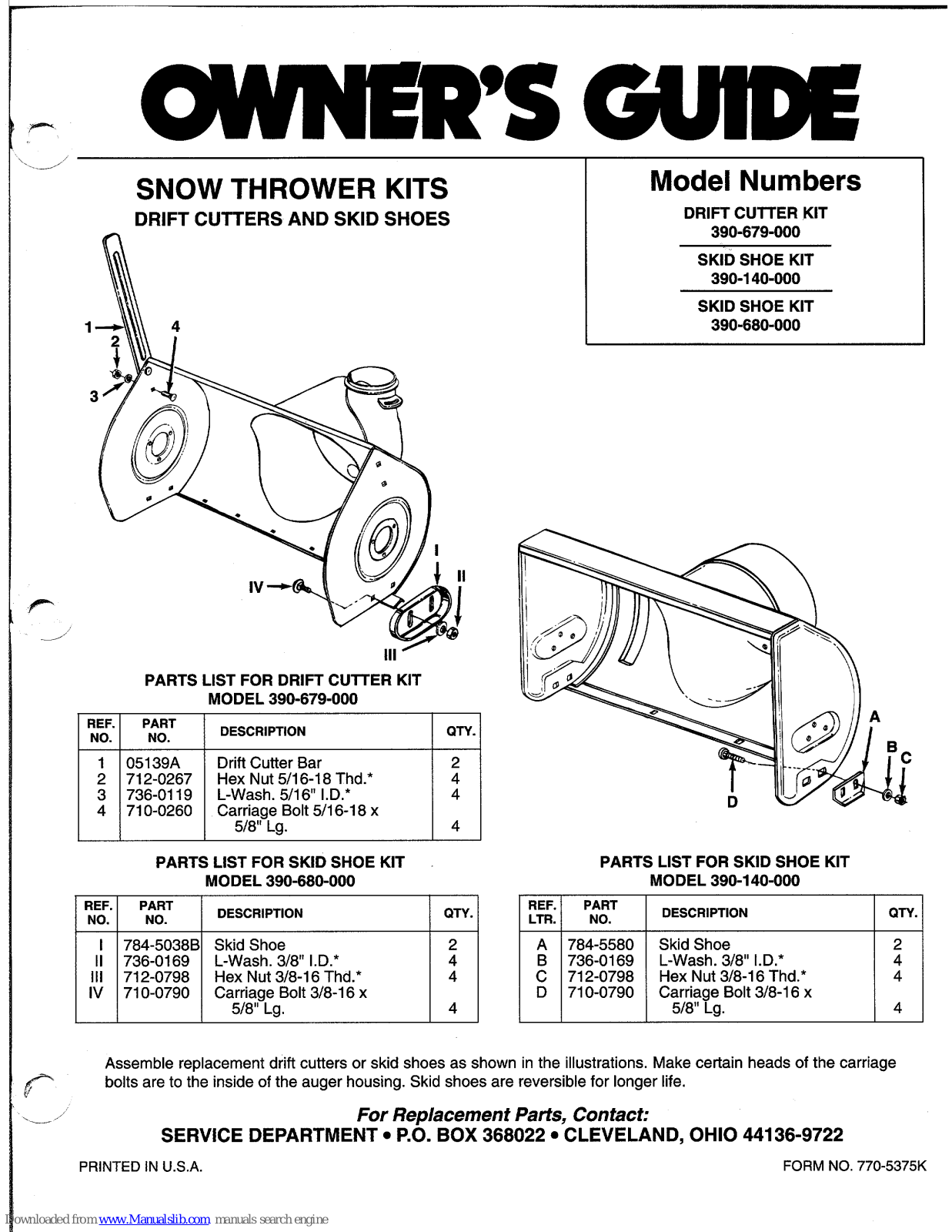 MTD 390-679-000, 390-680-000, 390-140-000 Owner's Manual