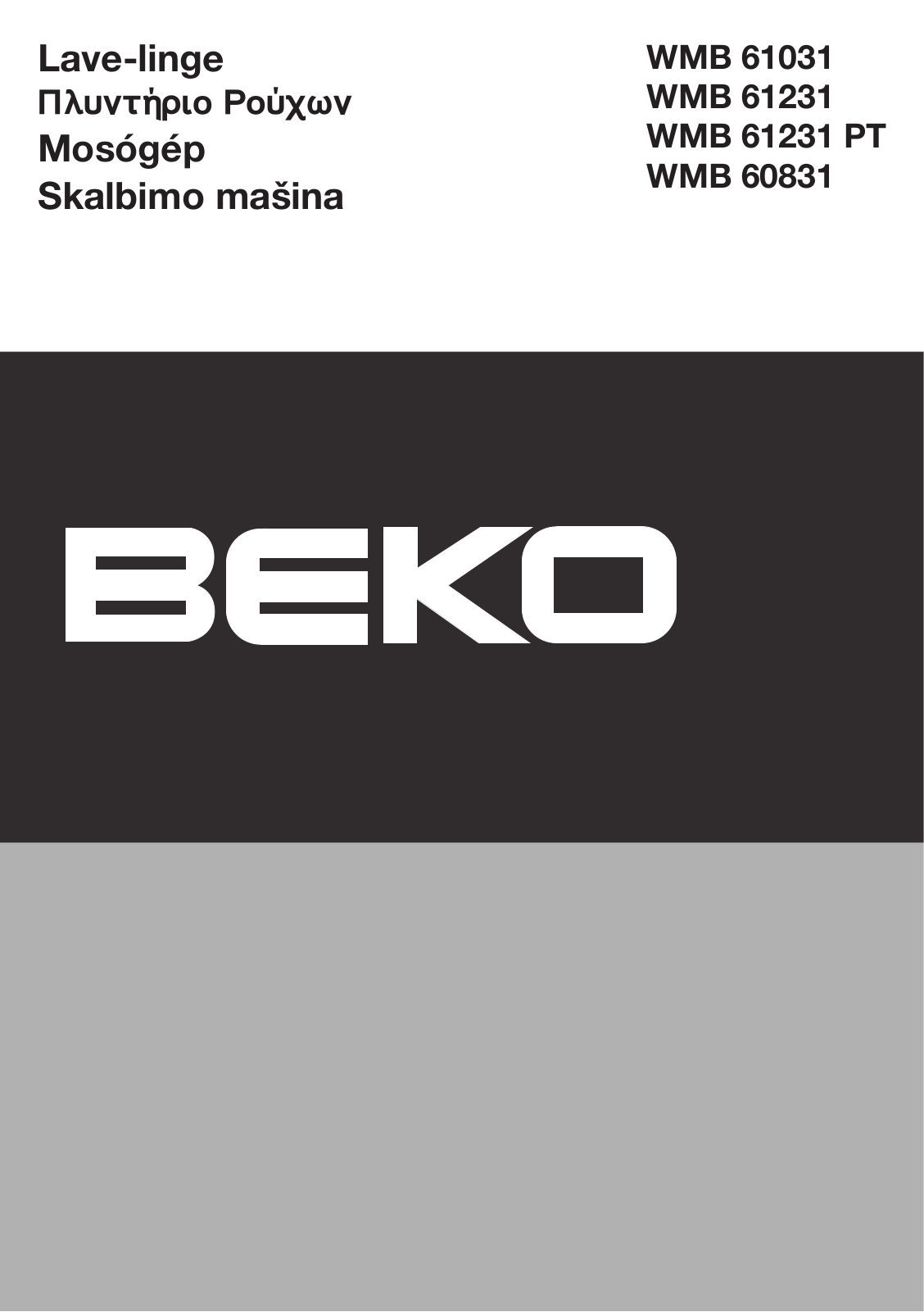 Beko WMB 61031, WMB 61231, WMB 61231 PT, WMB 60831 User manual