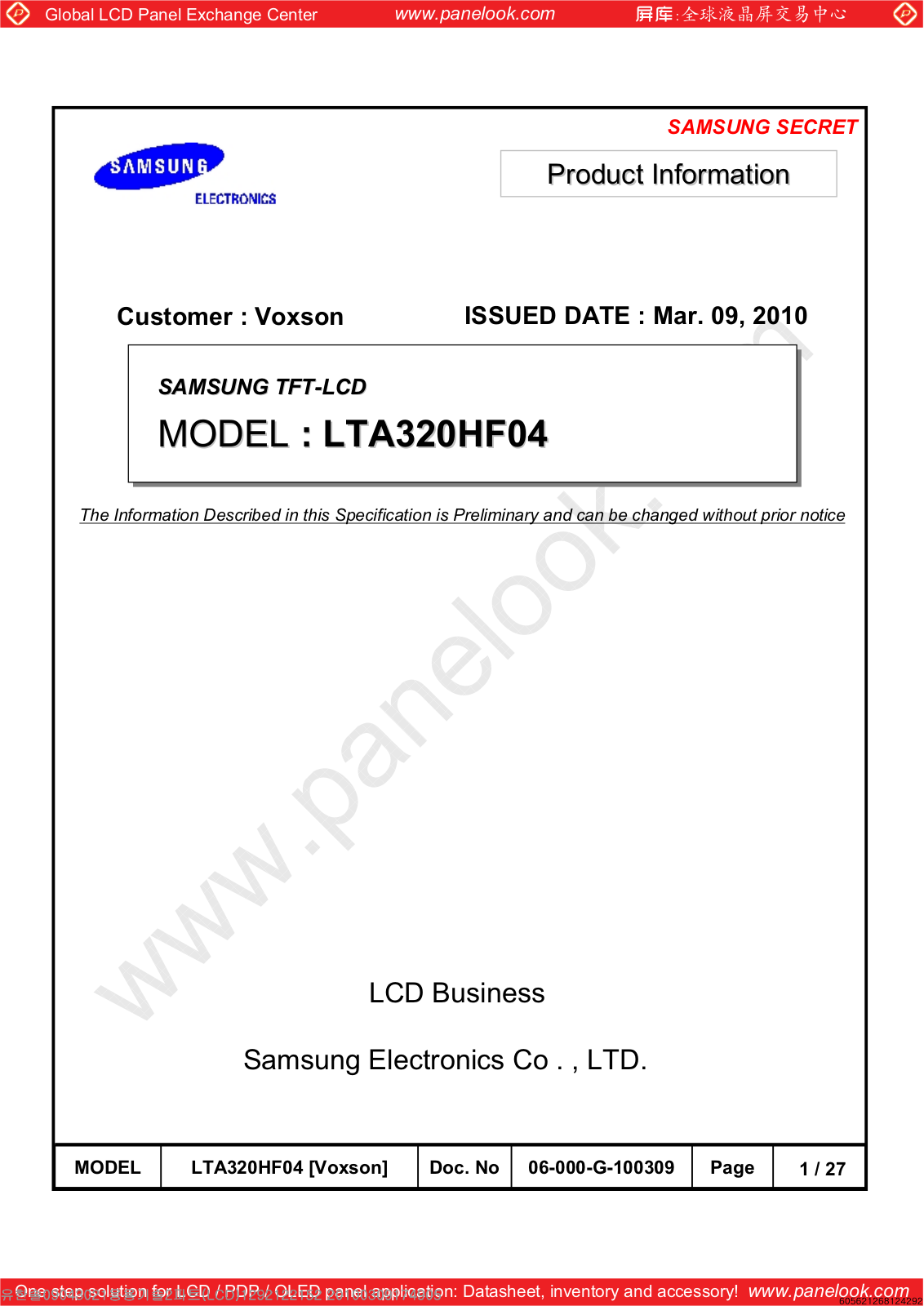 SAMSUNG LTA320HF04 Specification