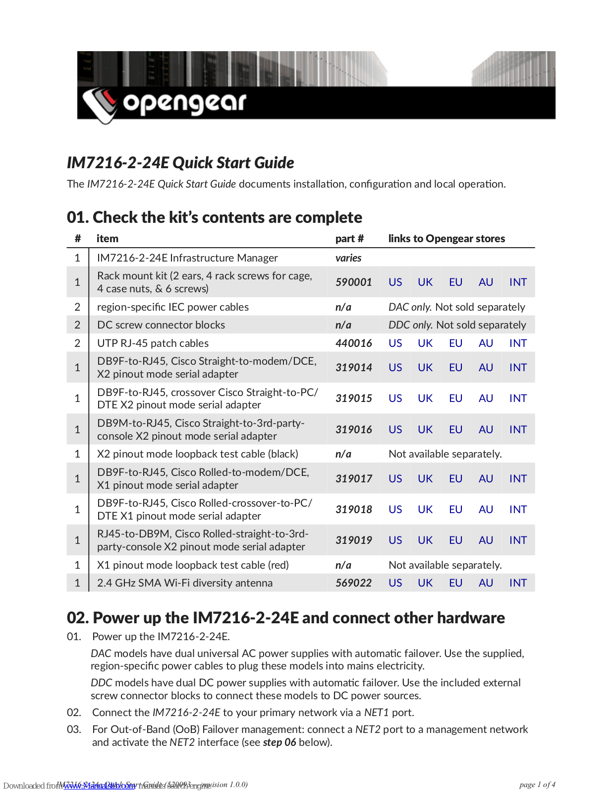 Opengear IM7216-2-24E Quick Start Manual