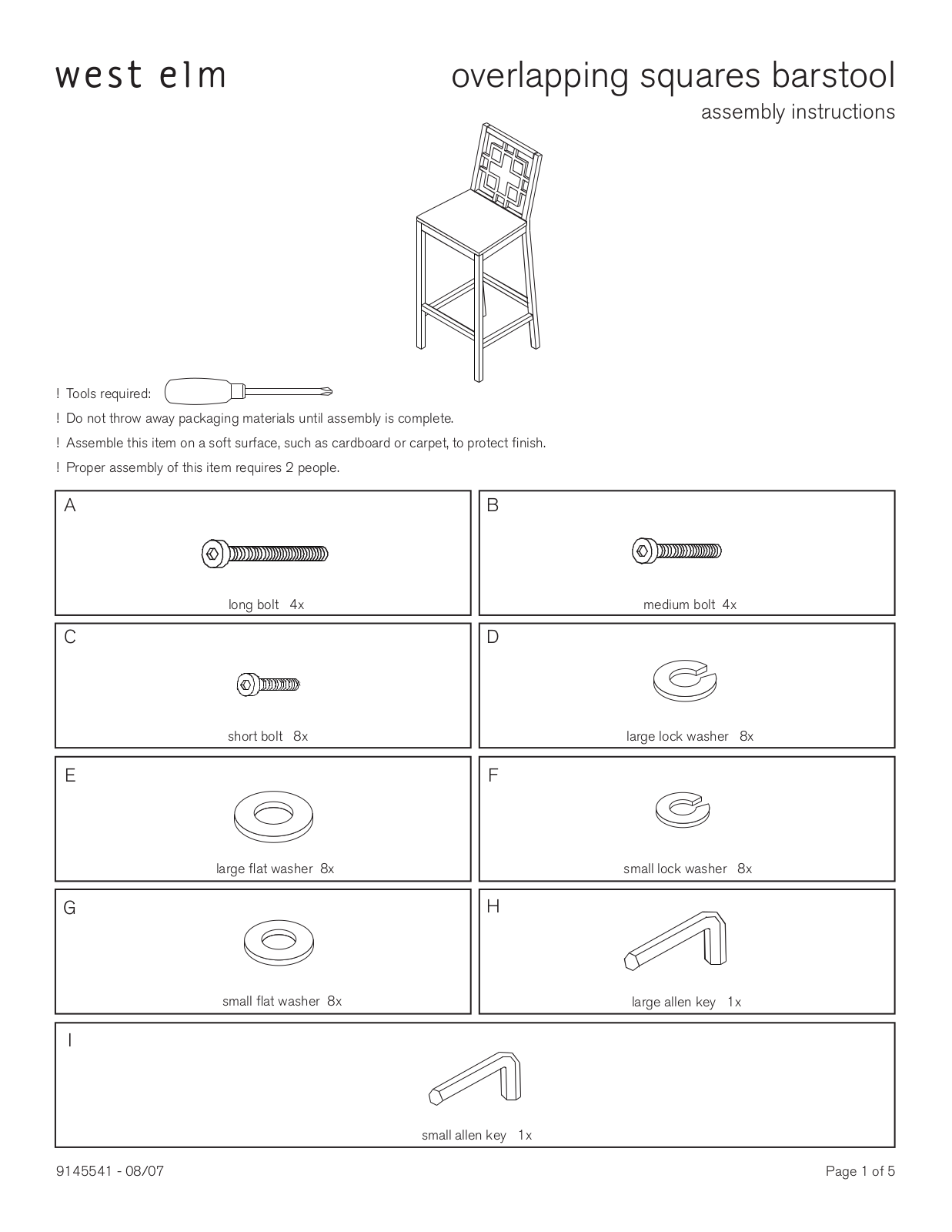 West Elm Overlapping-Squares Barstool Assembly Instruction