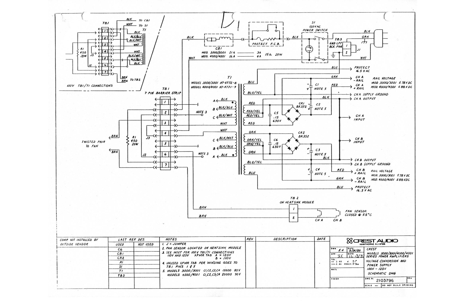 Crest Audio PRO-3000, PRO-3001, PRO-4000, PRO-4001 Schematic