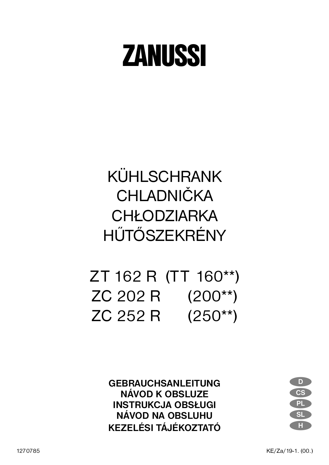 Zanussi ZC242R, ZC202R, ZT162R, ZC252R User Manual