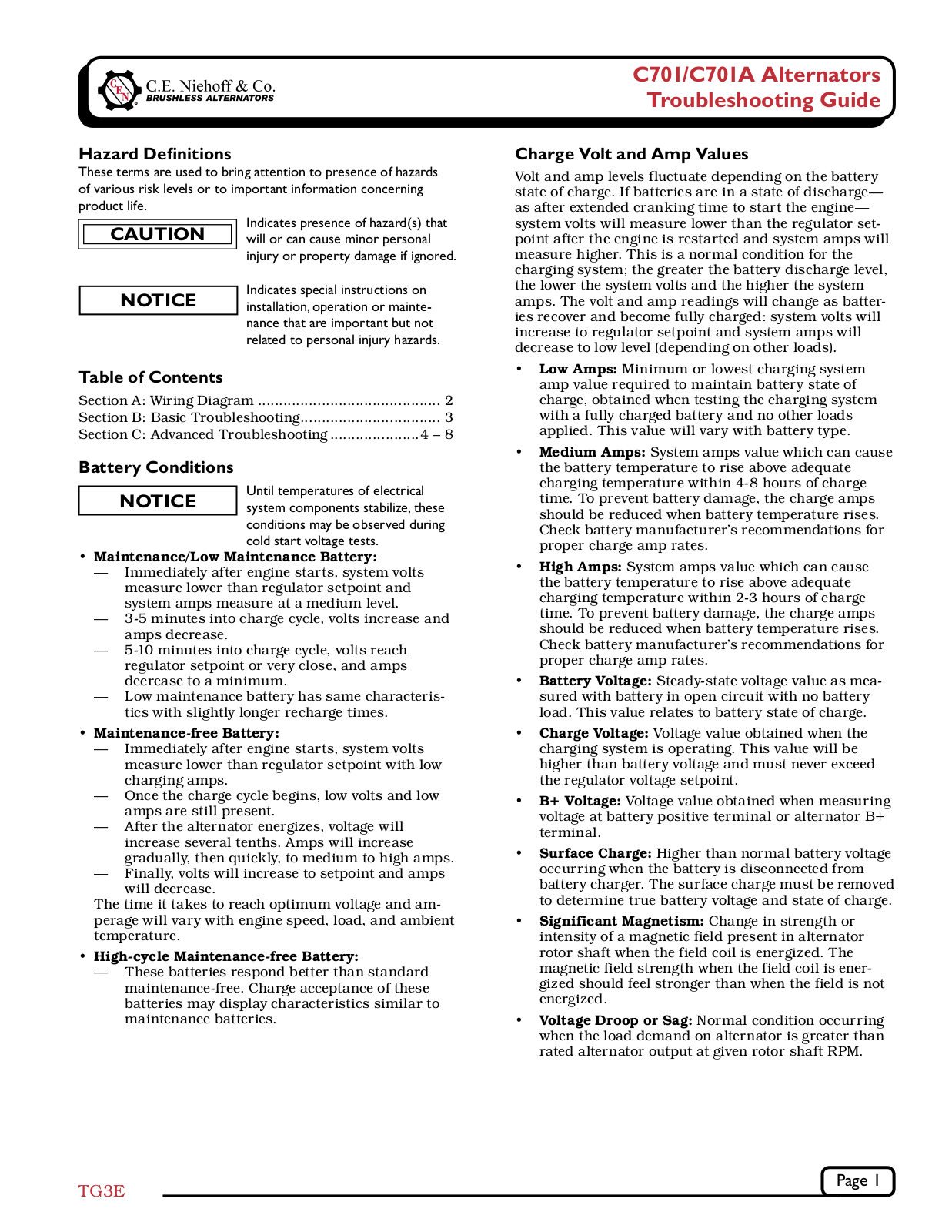 C.E. Niehoff & Co. C701, C701A Troubleshooting Guides