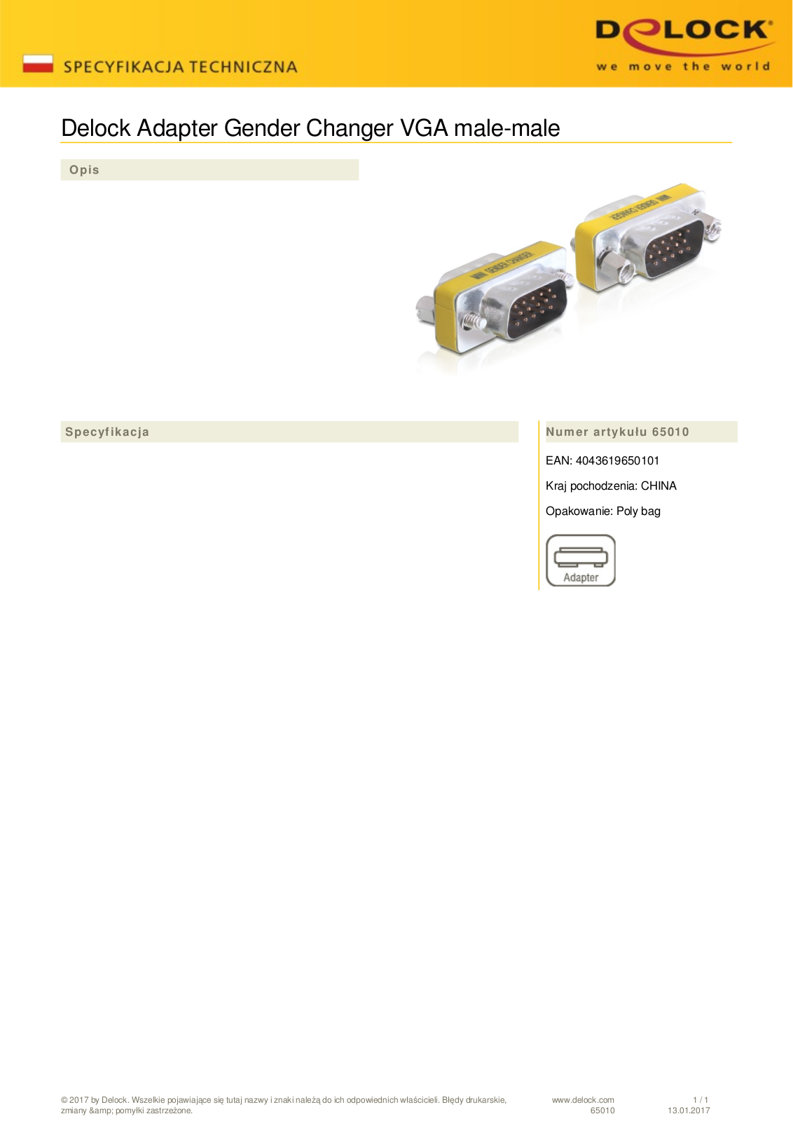 DeLOCK VGA adapter plug User Manual