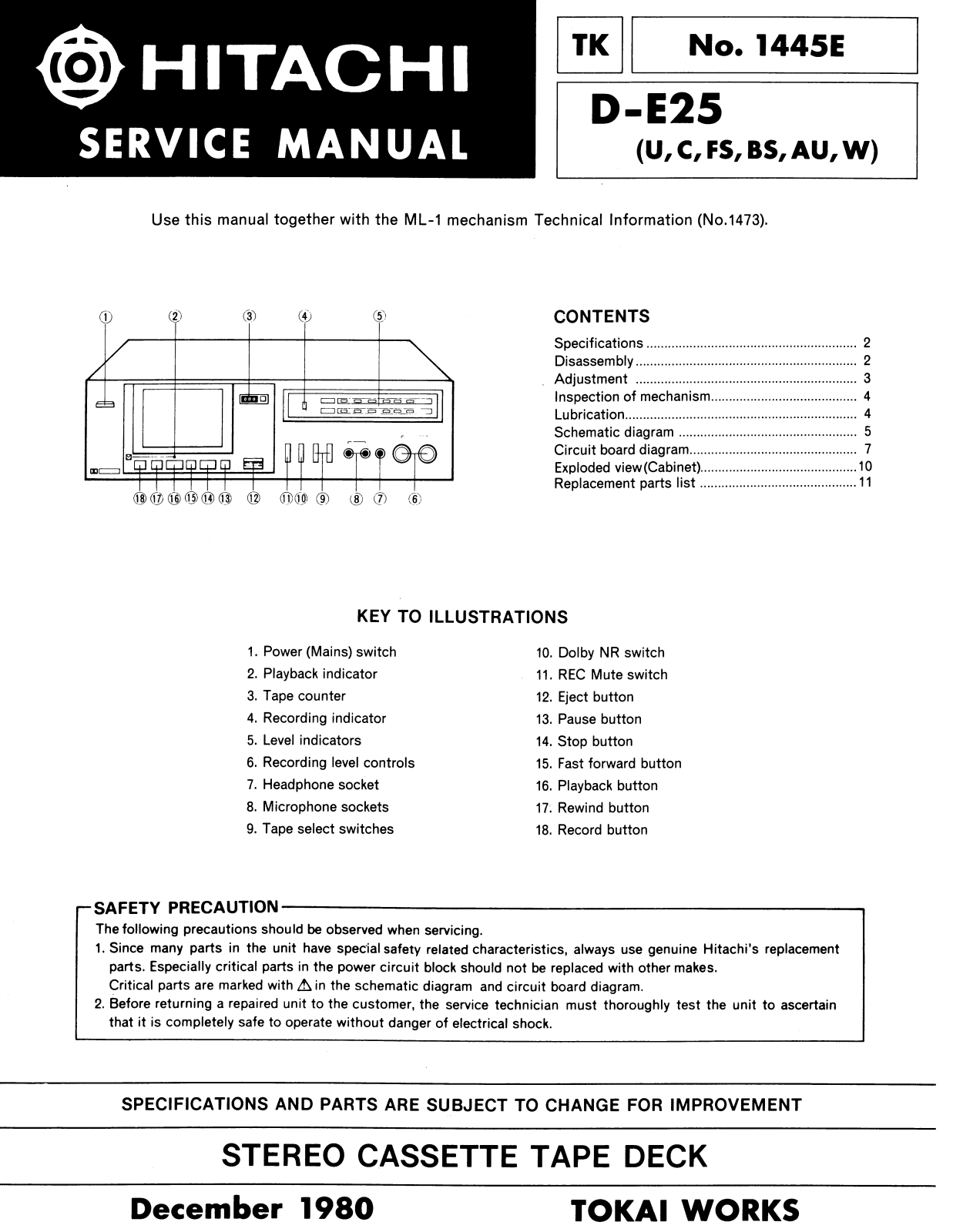 Hitachi DE-25 Service Manual