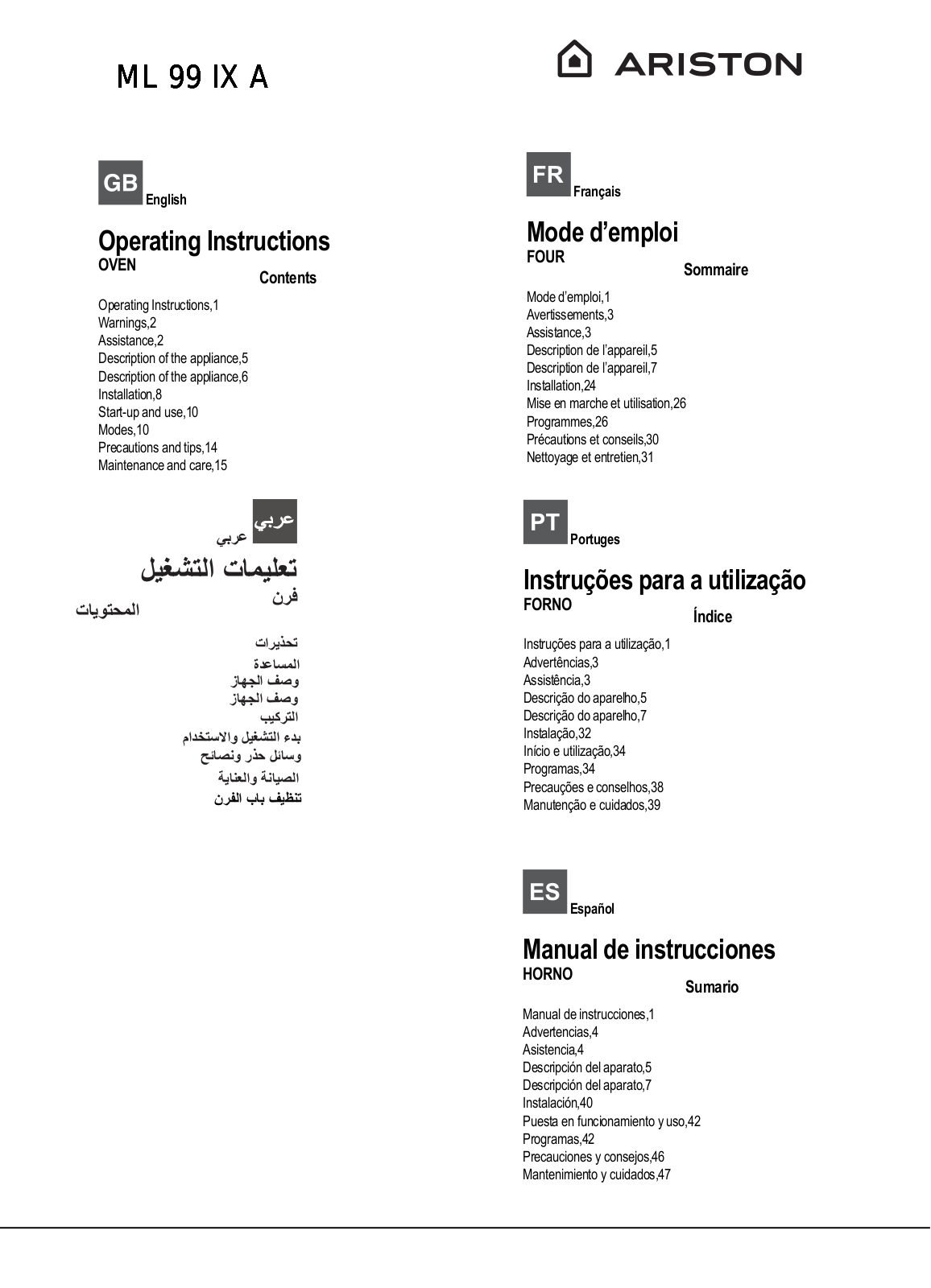 HOTPOINT ML 99 IX A User Manual