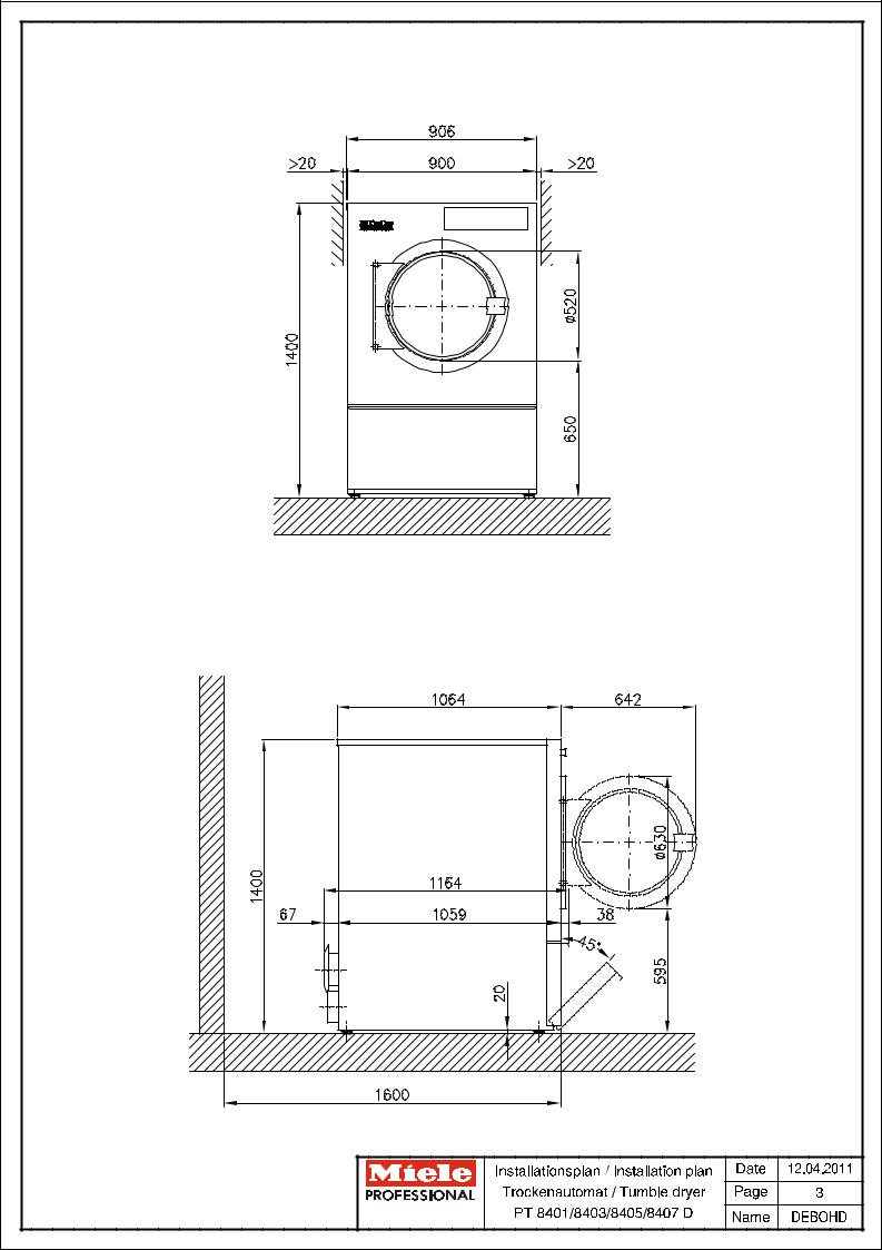 Miele PT 8401 D, PT 8403 D, PT 8405 D, PT 8407 D Installation diagram
