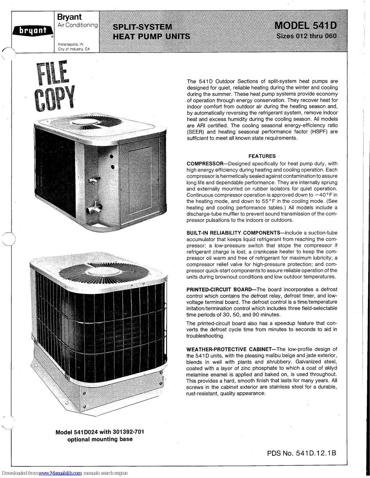 Bryant 541D, 541DJ012, 541DJ018, 541DJ024, 541DJ030 User Manual