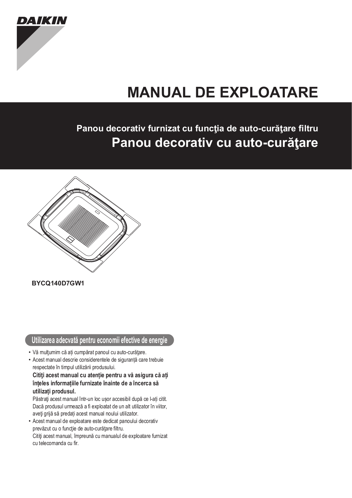 Daikin BYCQ140D7GW1 Operation manuals