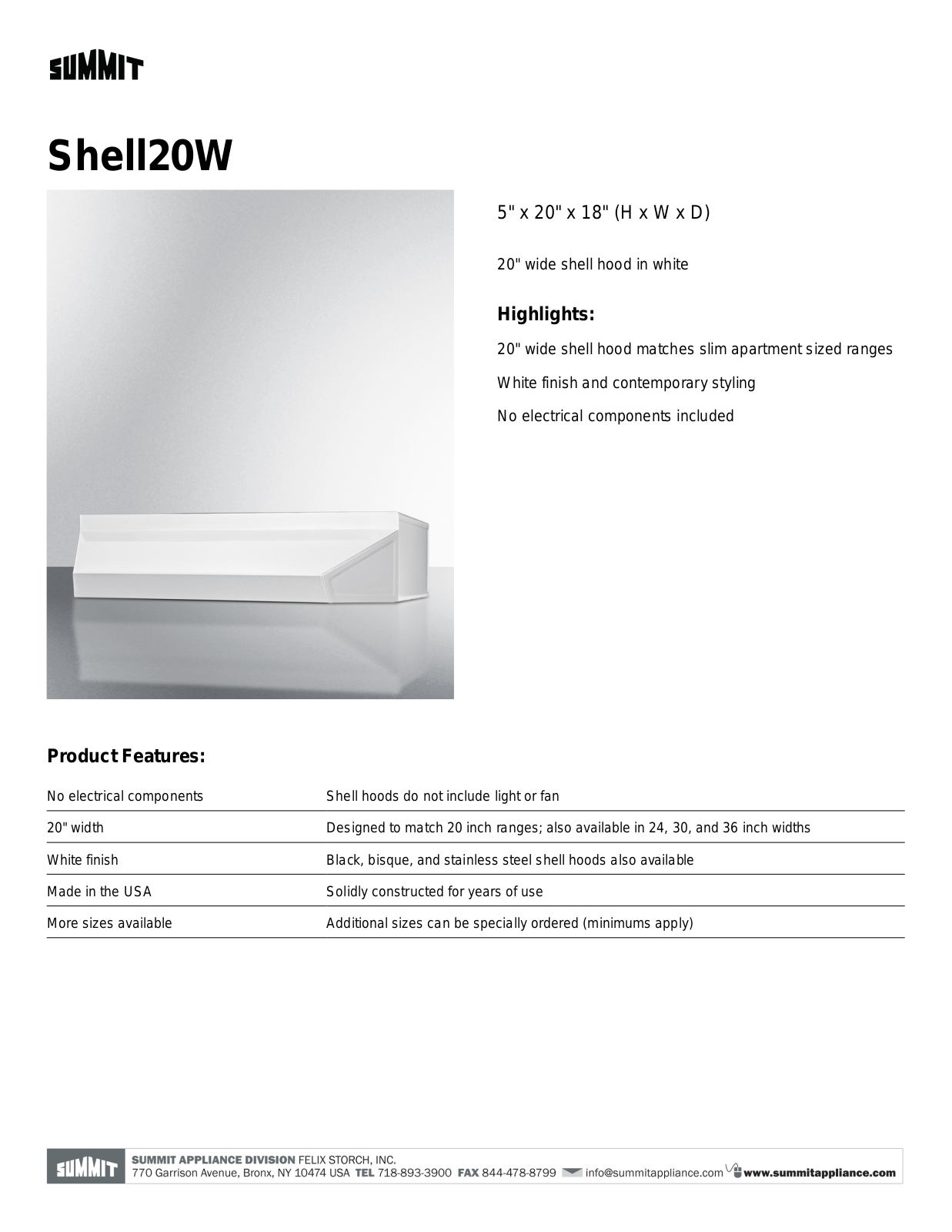 Summit SHELL20W Instruction Manual