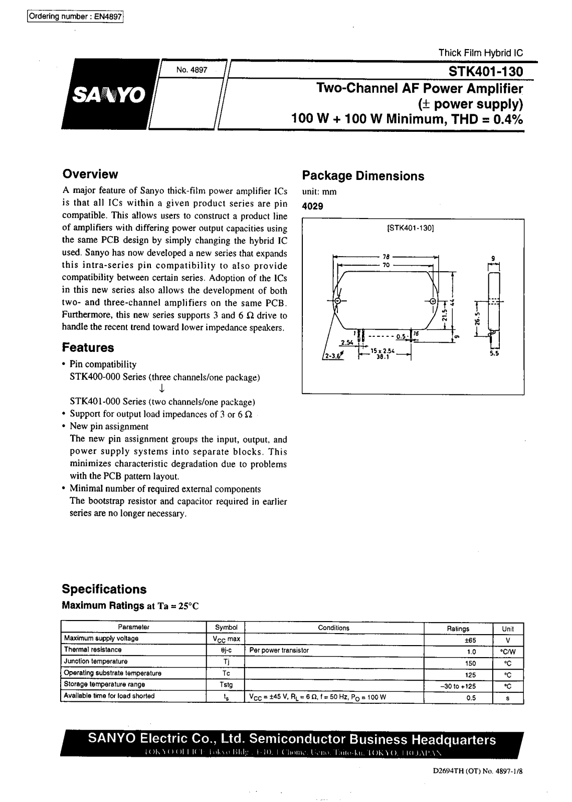 SANYO STK401-130 Datasheet